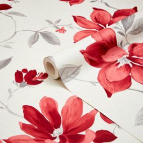 Silwood Magnolia Red Smooth Wallpaper