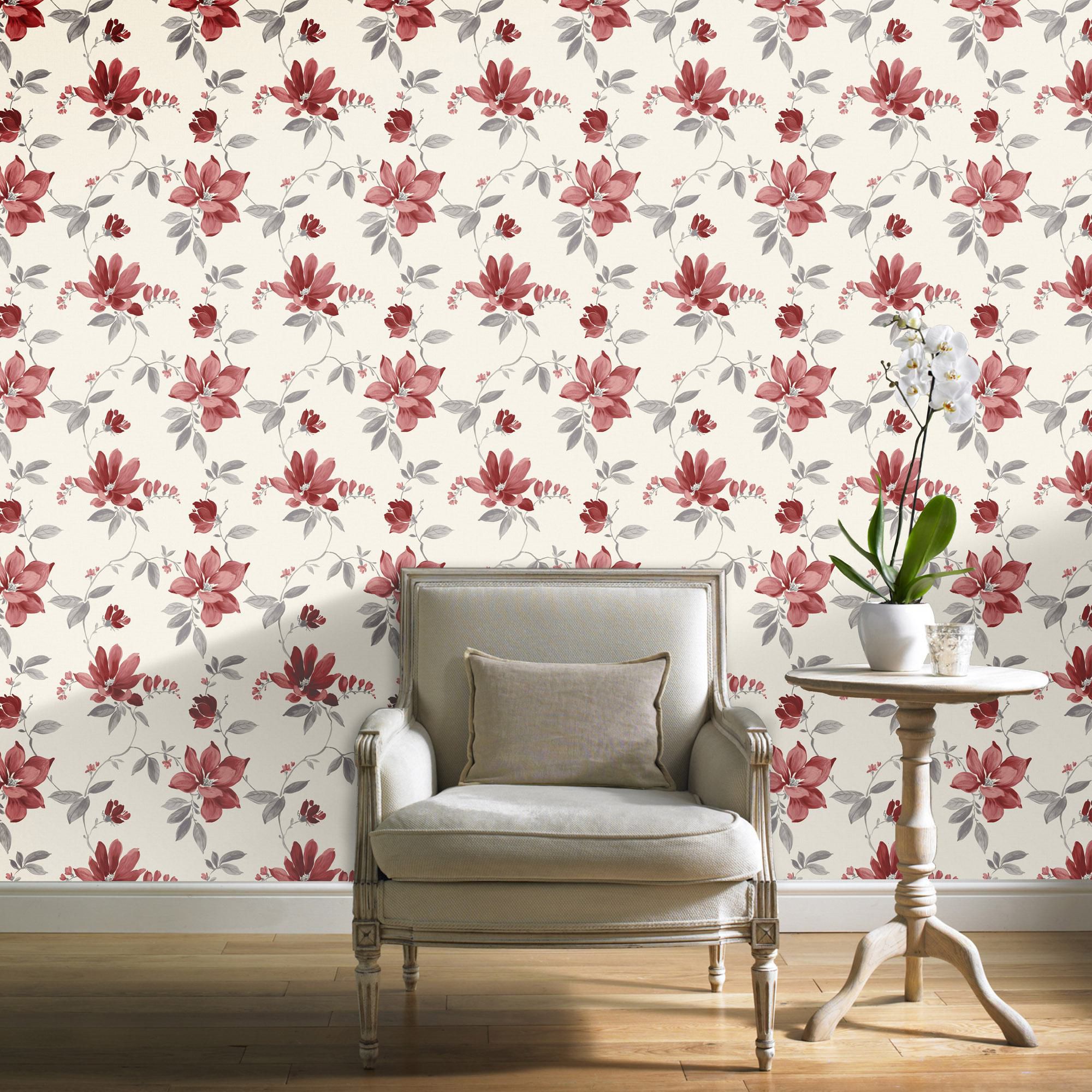 Silwood Red Magnolia Smooth Wallpaper