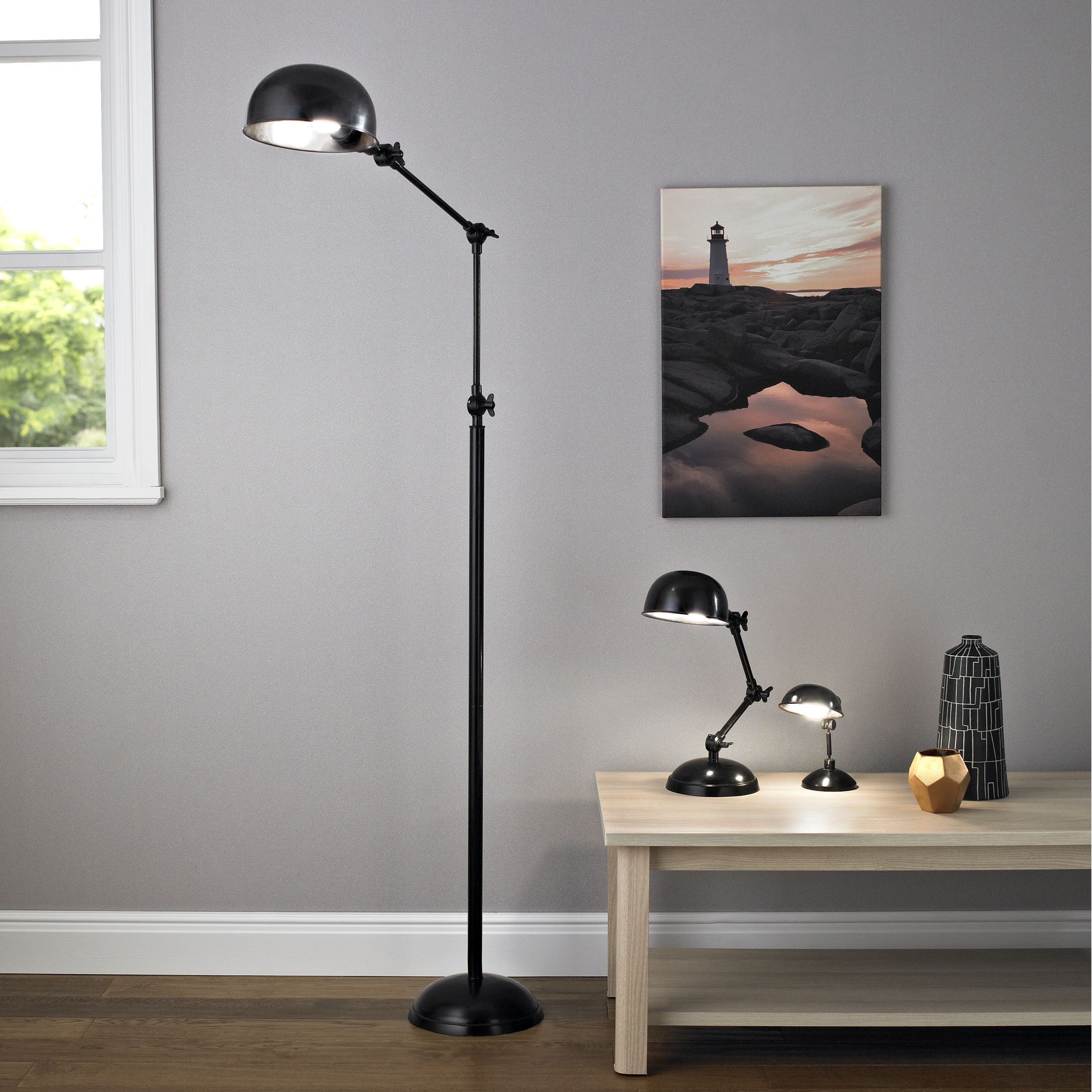 Simone Black Iron effect Desk lamp