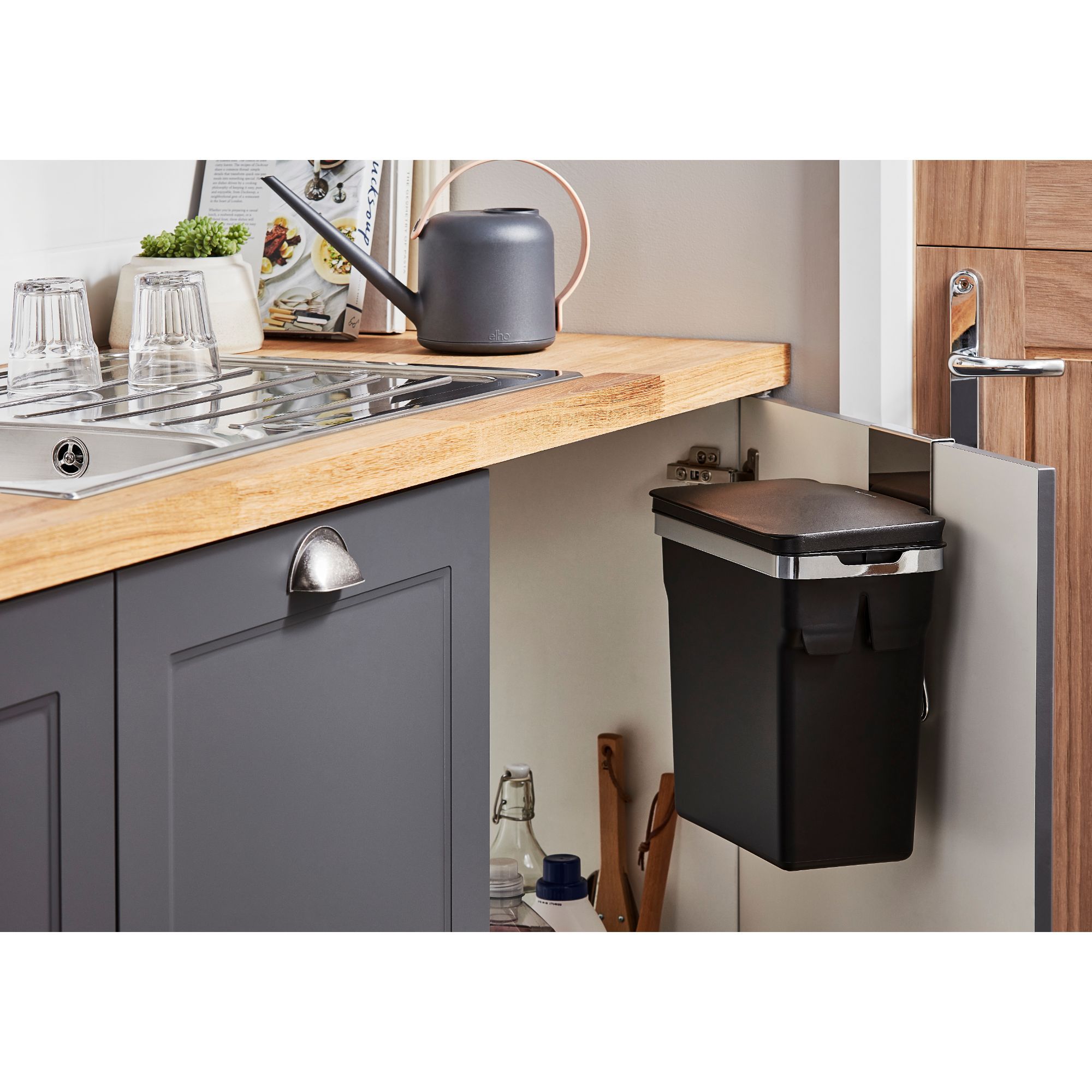 Simplehuman Black Rectangular Integrated Kitchen Bin, 10L