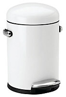 Simplehuman Retro Pedal White Stainless steel Circular Kitchen Bin, 3L