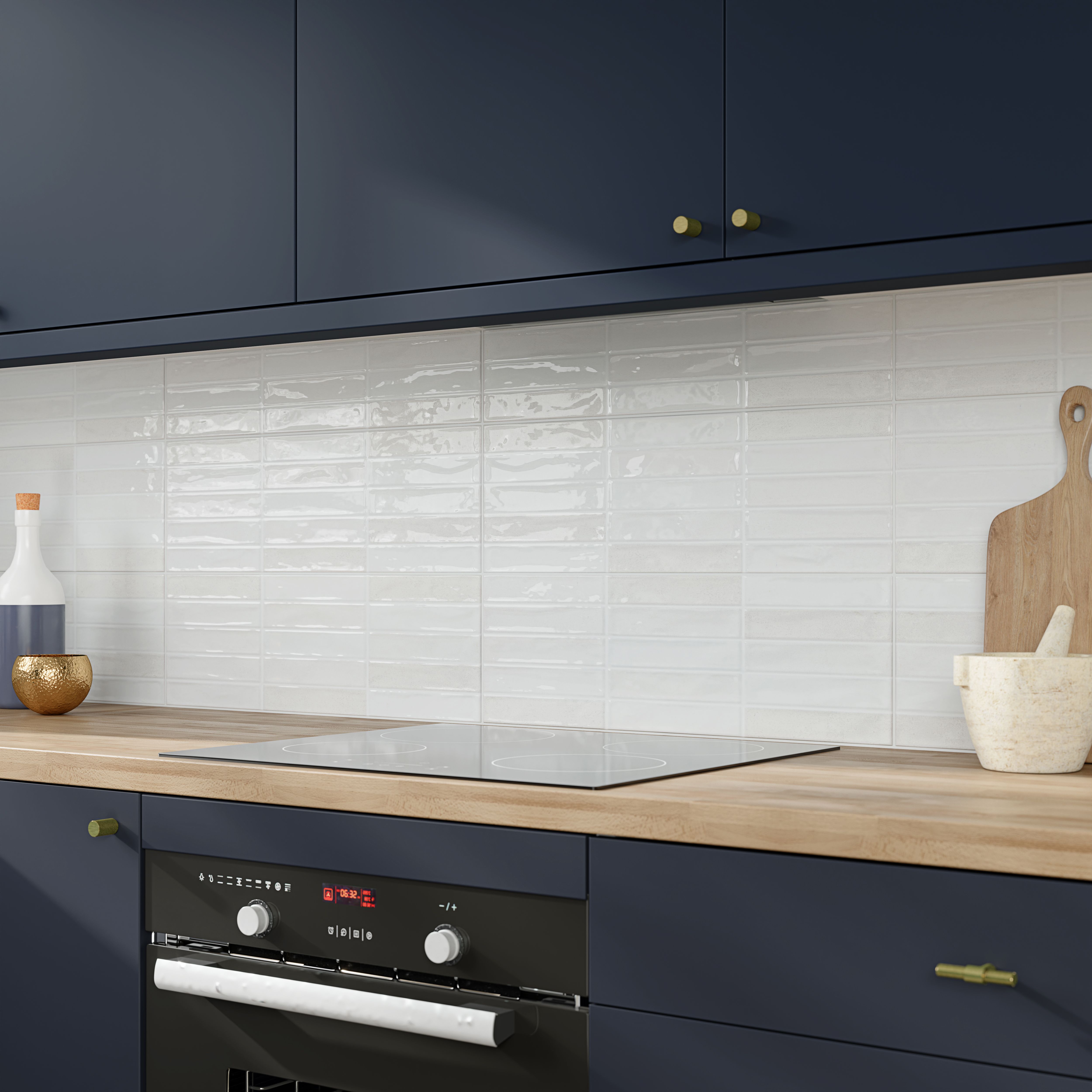 Sirene Off white Gloss Textured Ceramic Indoor Wall tile, Pack of 8, (L)605mm (W)305mm
