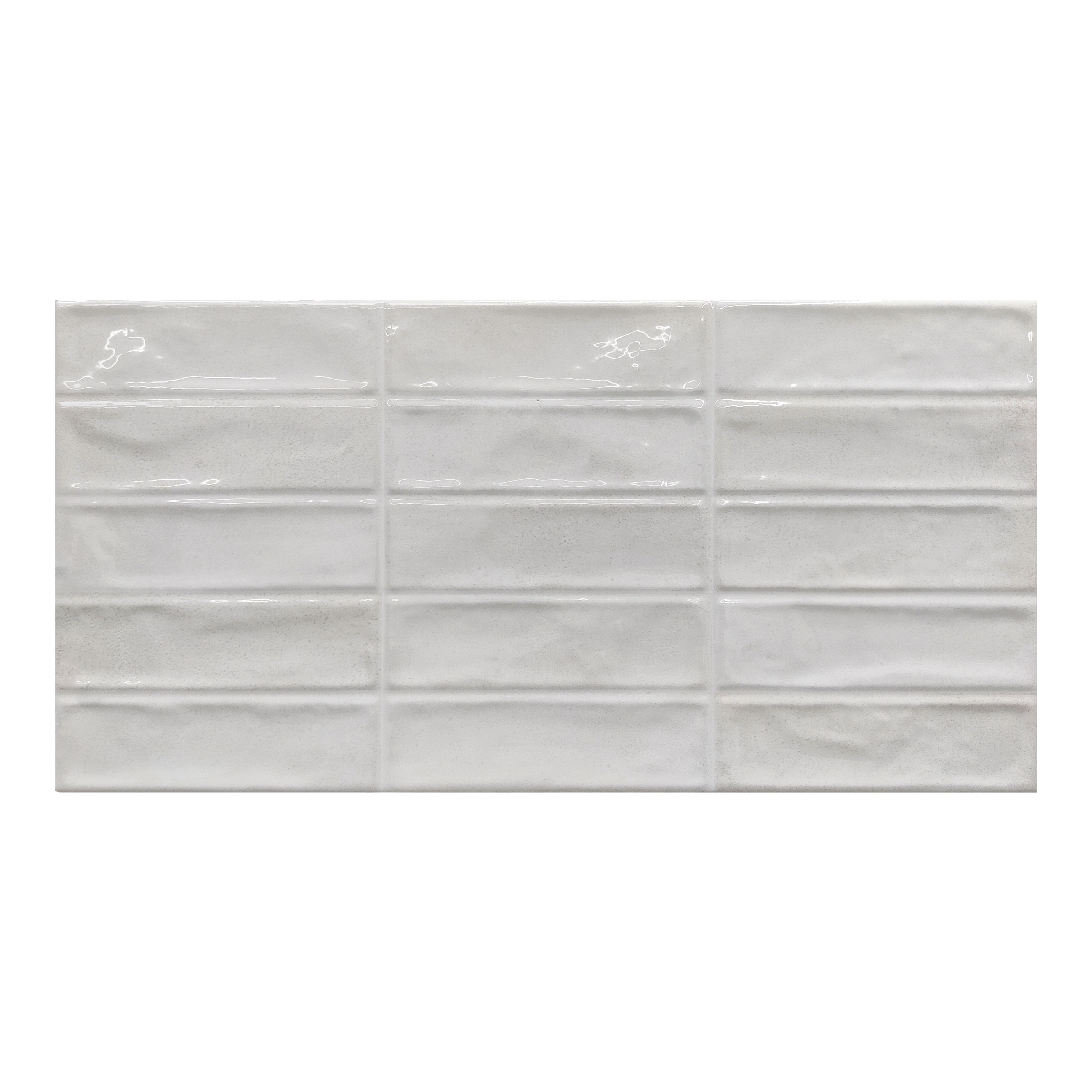 Sirene Off white Gloss Textured Ceramic Indoor Wall tile, Pack of 8, (L)605mm (W)305mm