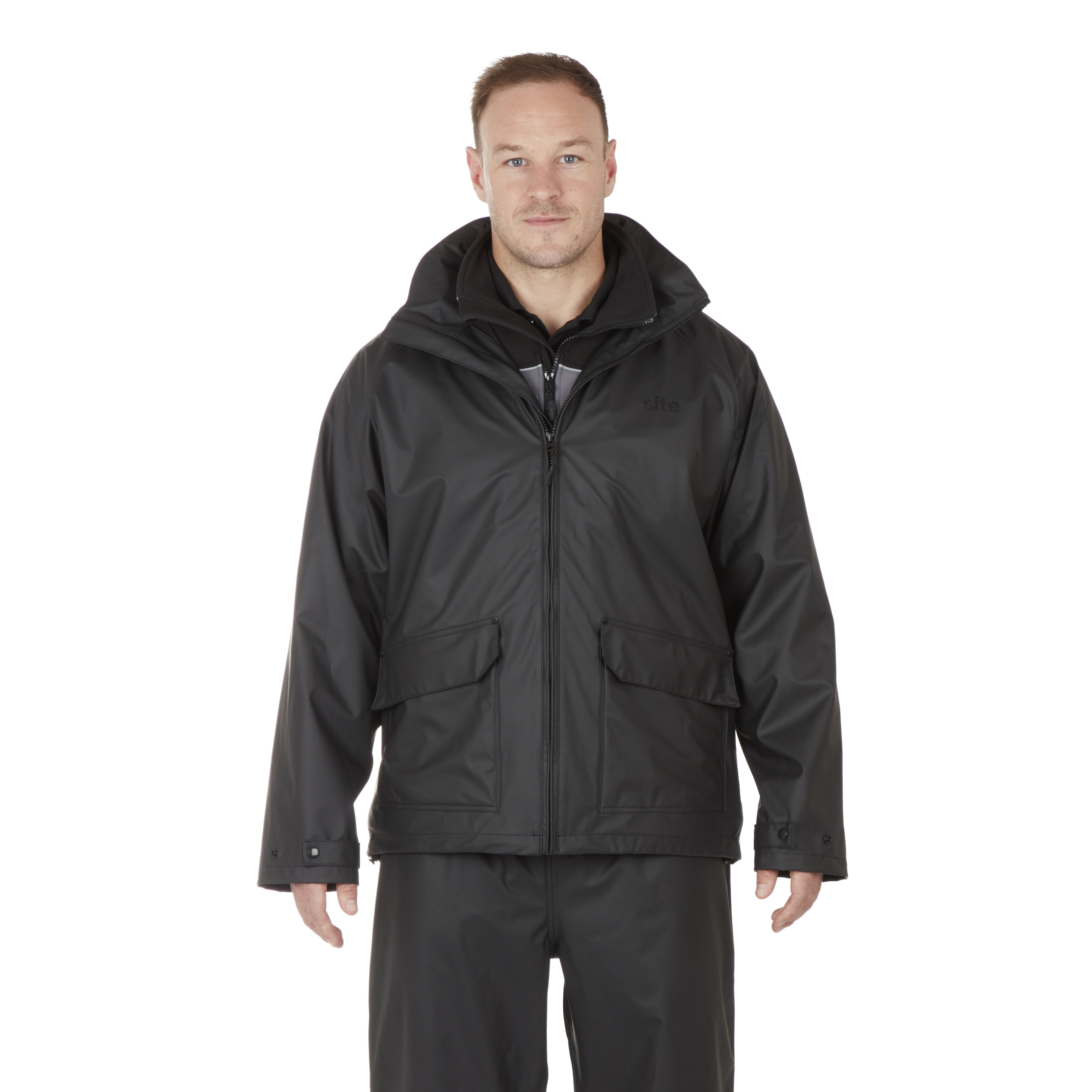 Long black hot sale waterproof jacket