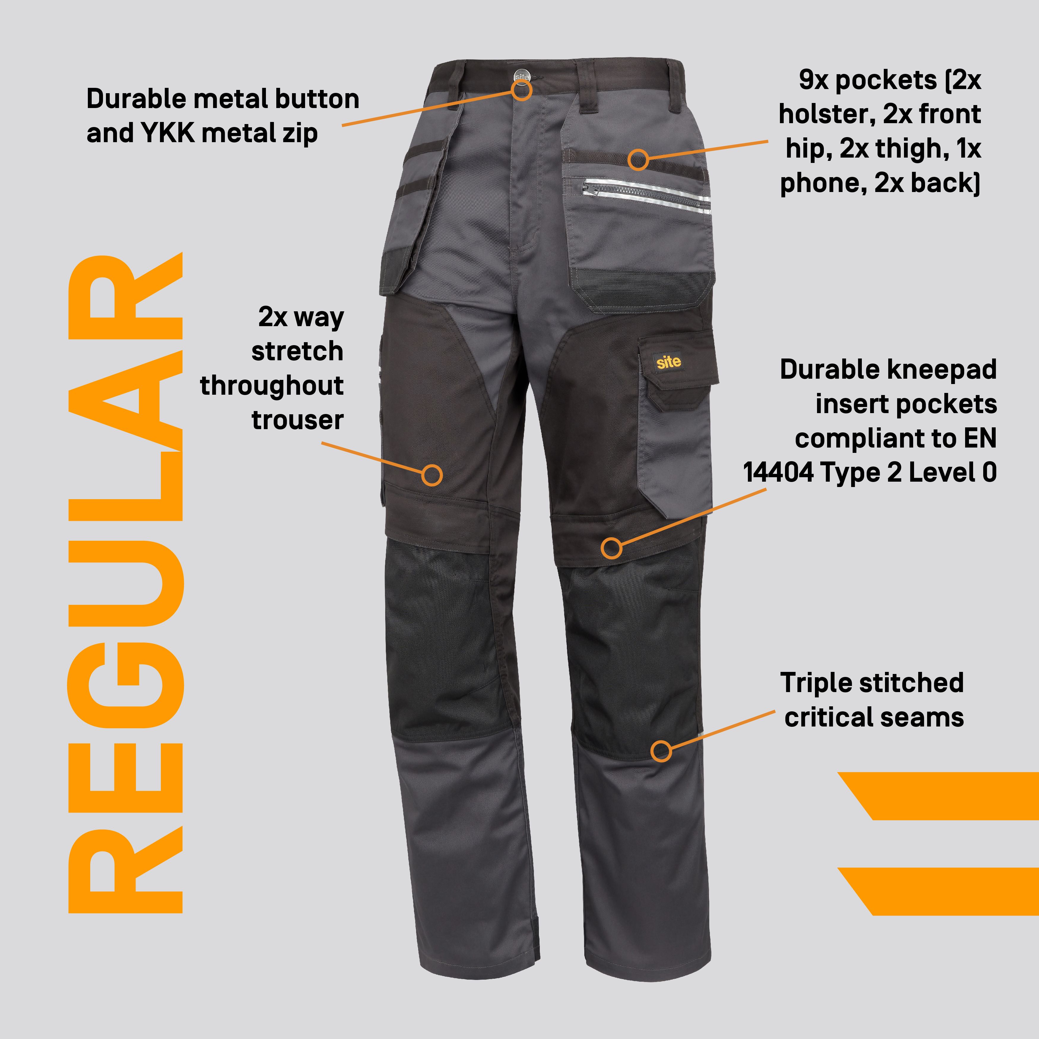 Site Kirksey Grey & black Men's Holster pocket trousers, W34" L32"