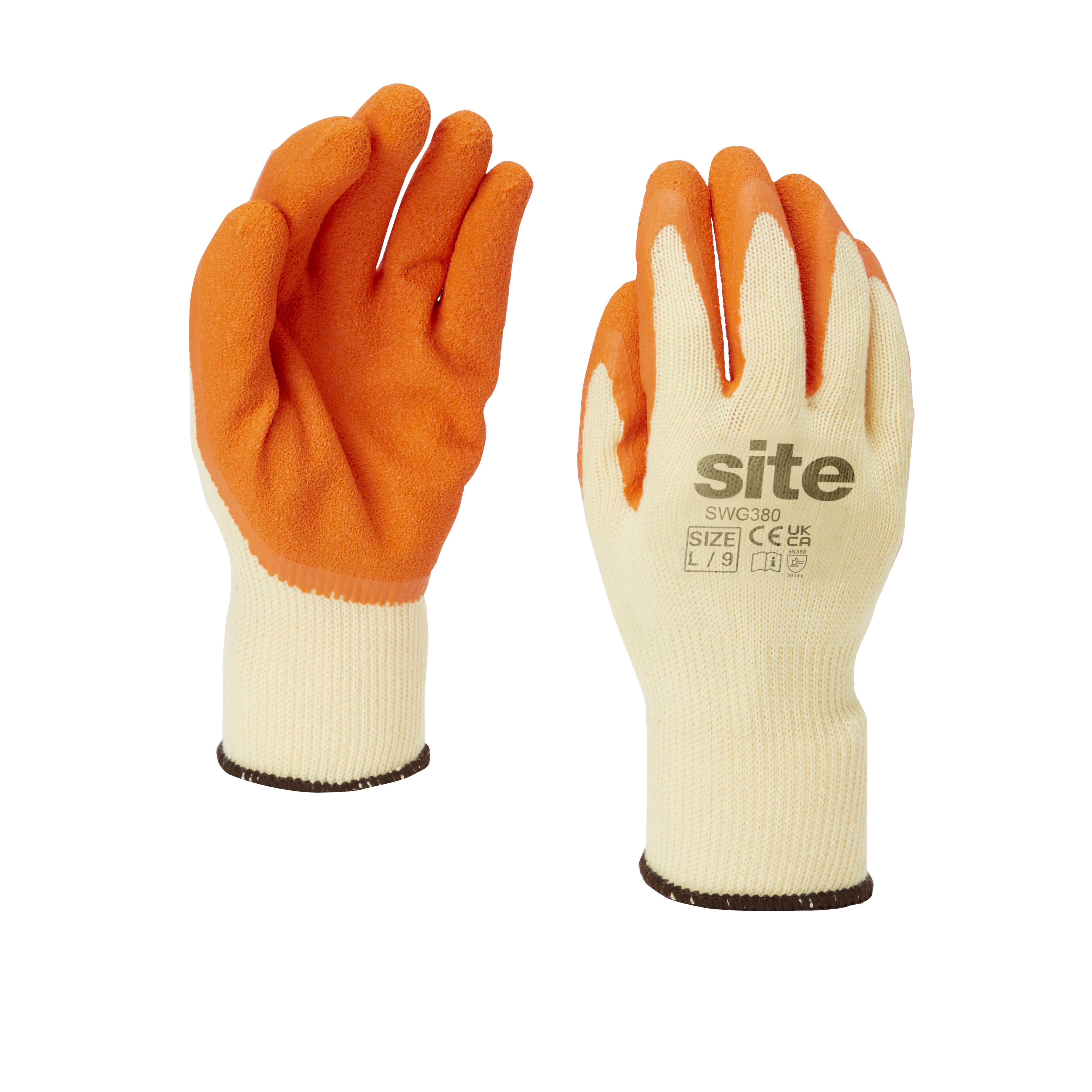 Site Latex & polycotton Orange & yellow Builder's gloves Large, 1 Pair
