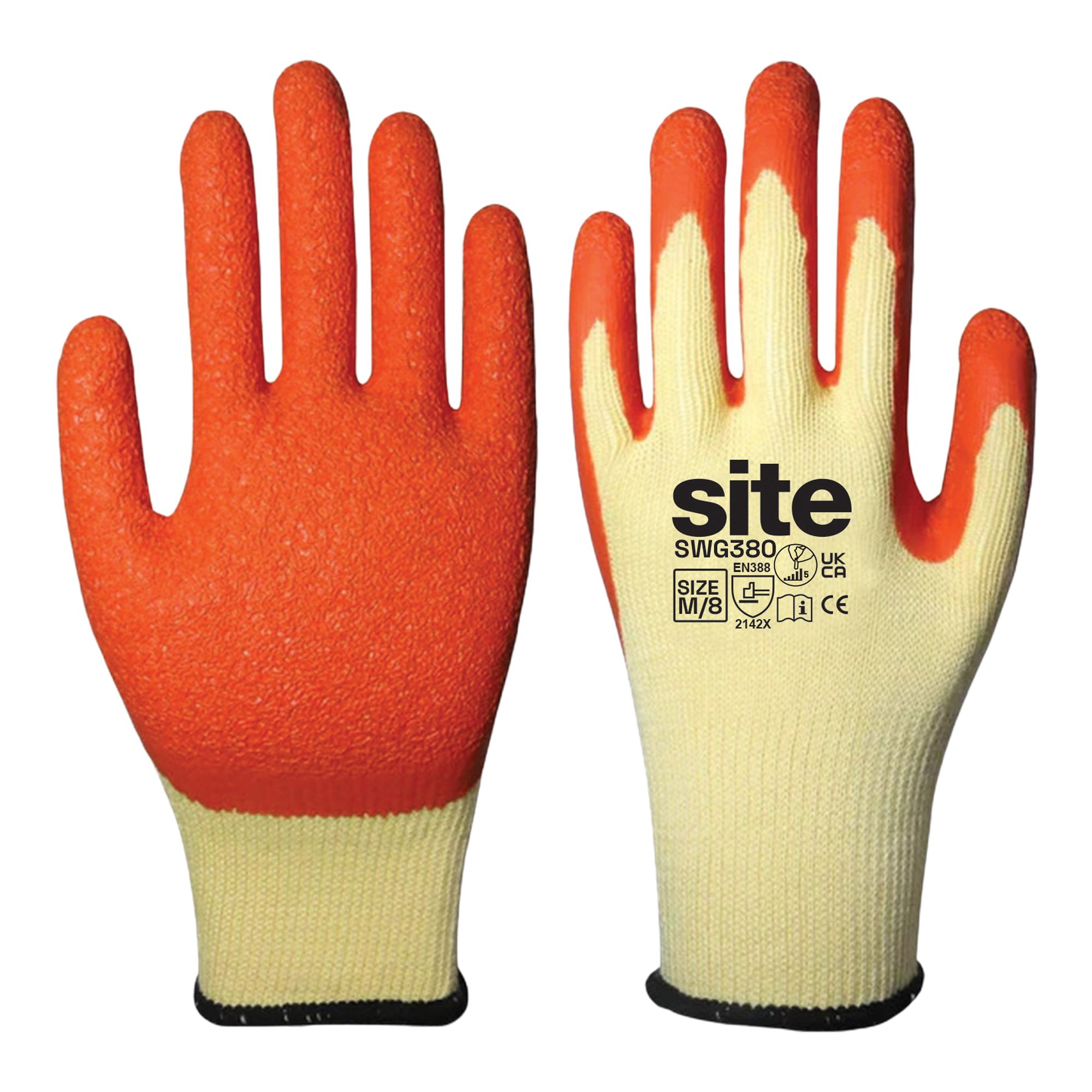 Site Latex & polycotton Orange & yellow Builder's gloves Medium, 1 Pair