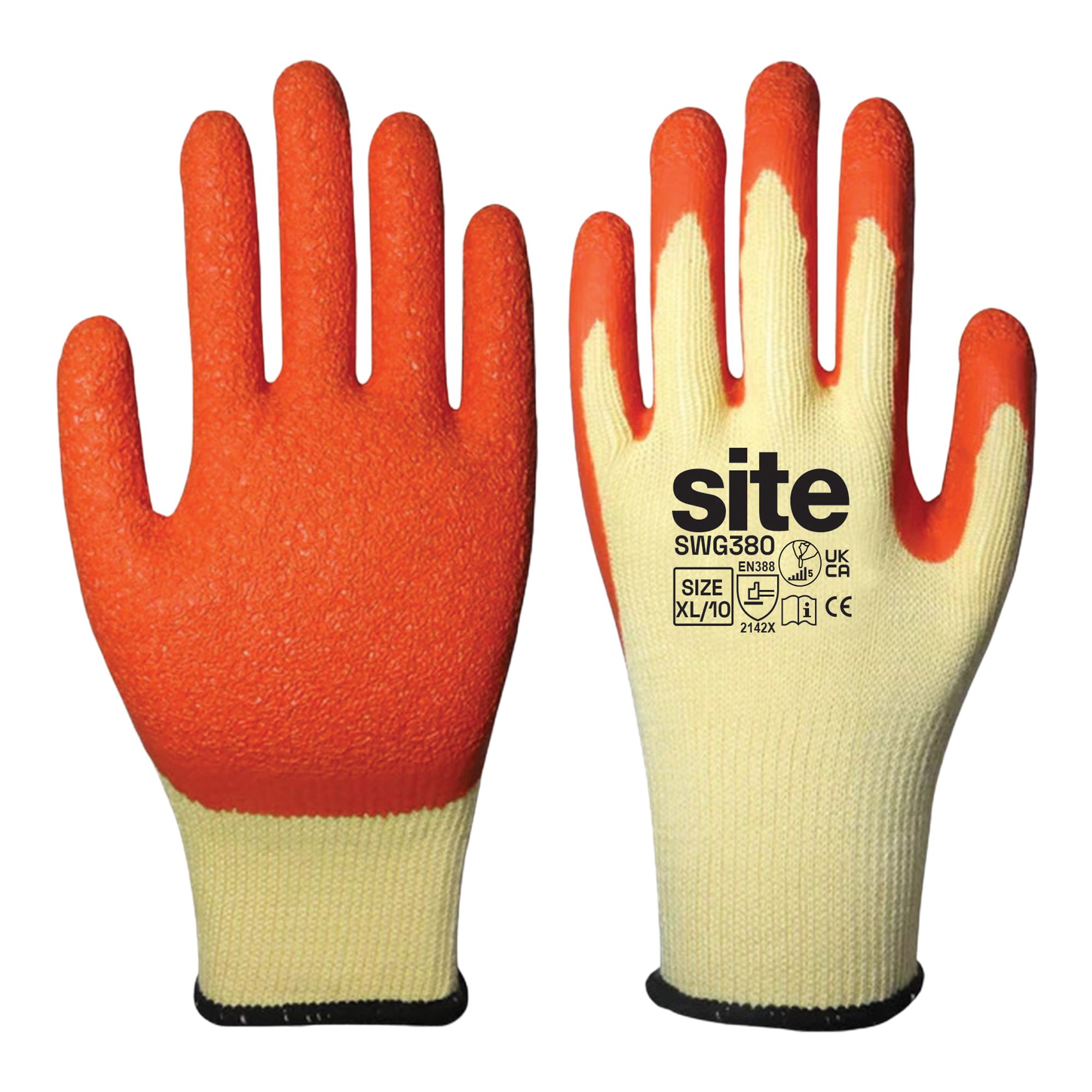 Site Latex & polycotton Orange & yellow Builder's gloves X Large, 1 Pair