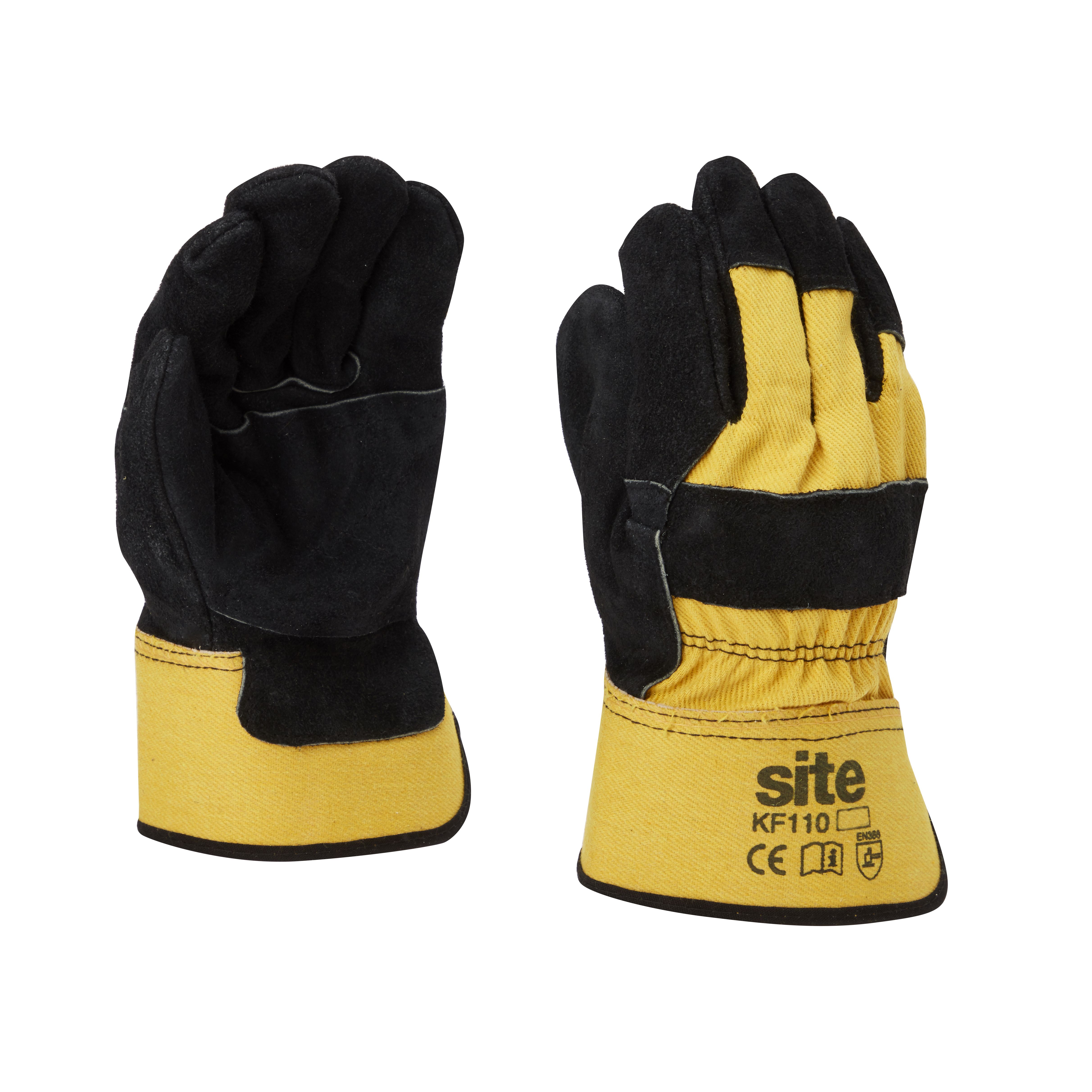 Site Leather & rubber Black & yellow Rigger General handling gloves, Large