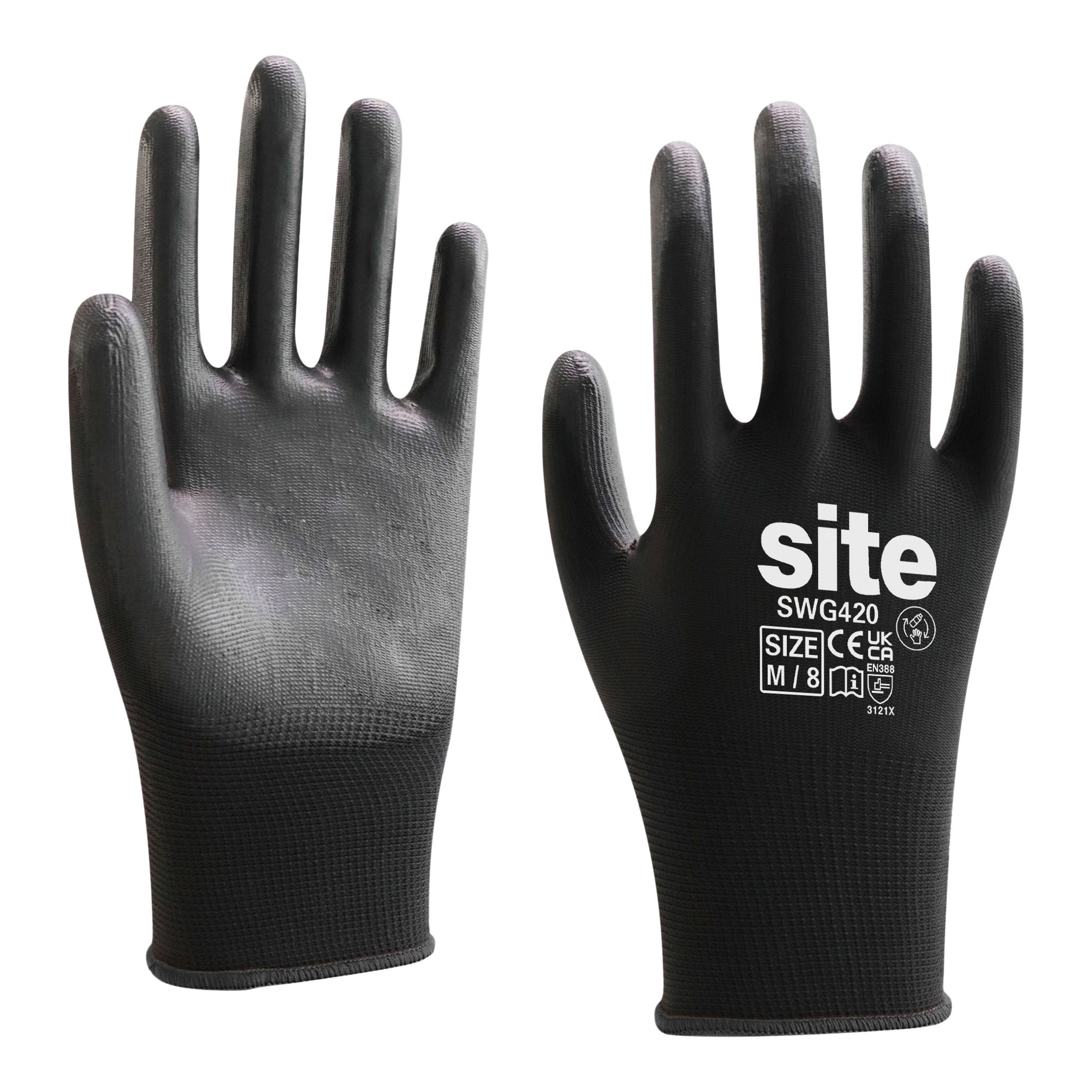 Site Polyester Black Gloves, Medium