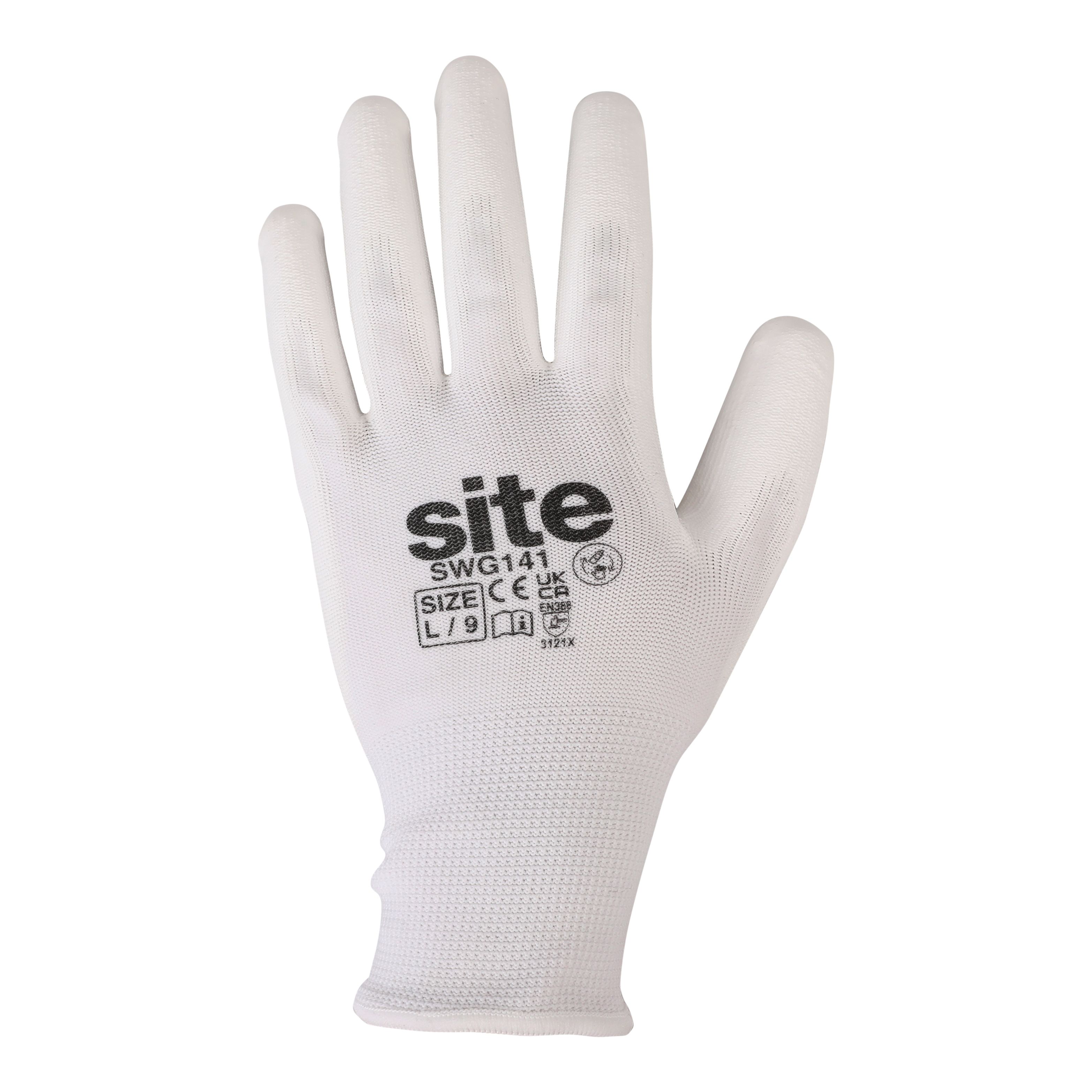 Site Polyester (PES) & polyurethane (PU) White Specialist handling gloves Large, Pair