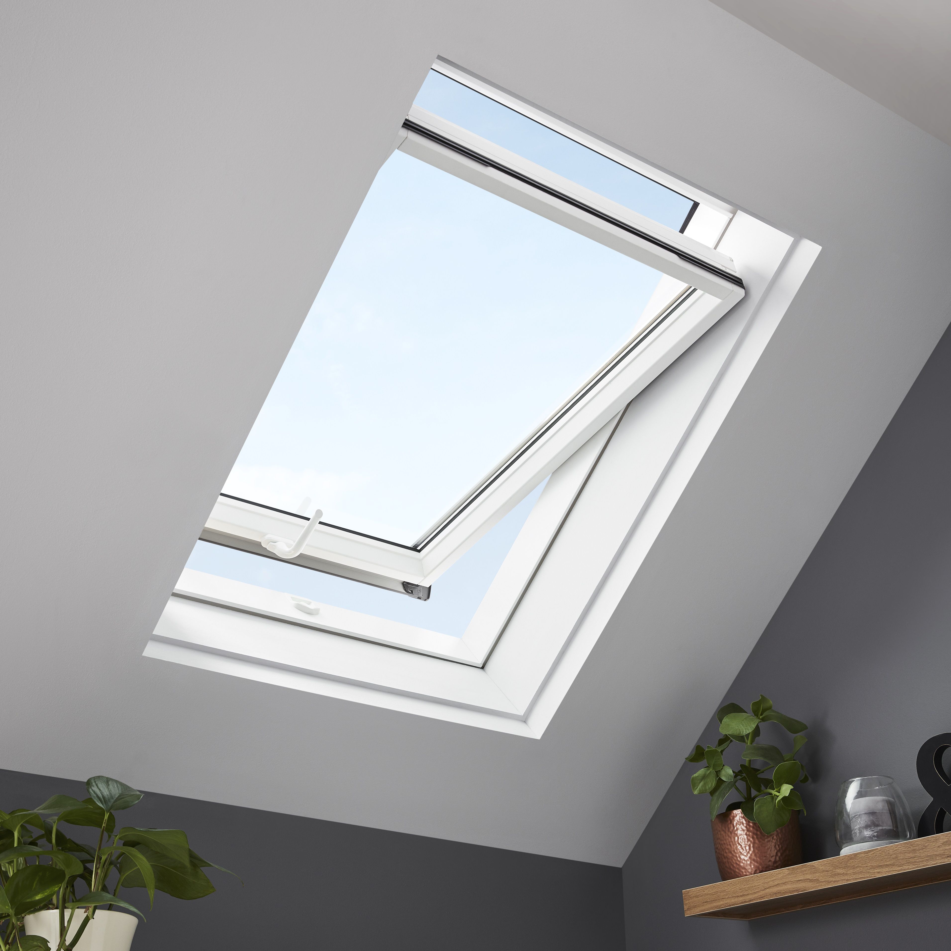 Site Premium Anthracite Aluminium alloy Centre pivot Roof window, (H)1180mm (W)1140mm