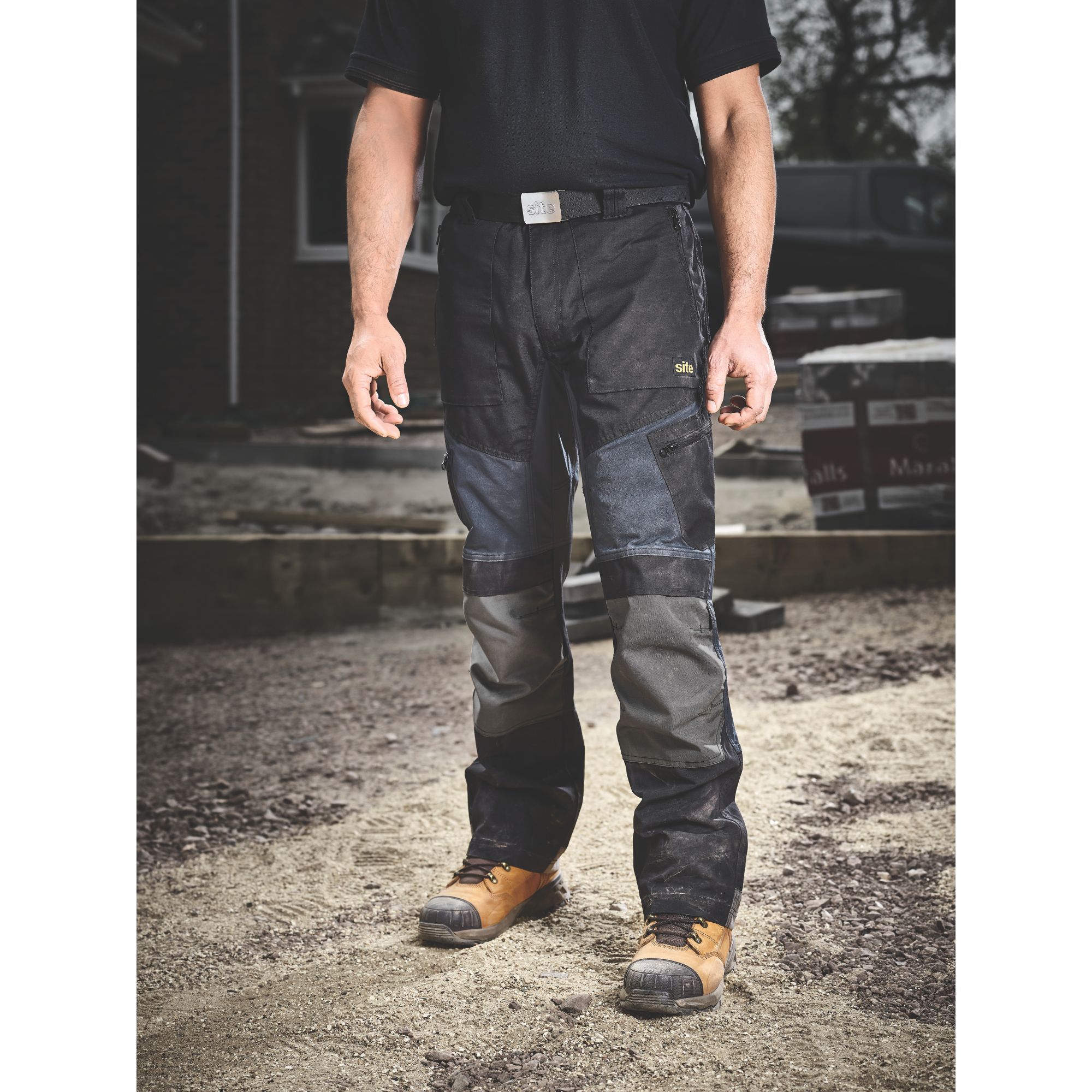 Site Ridgeback Black Grey Men S Multi Pocket Trousers W30 L32 Diy At B Q