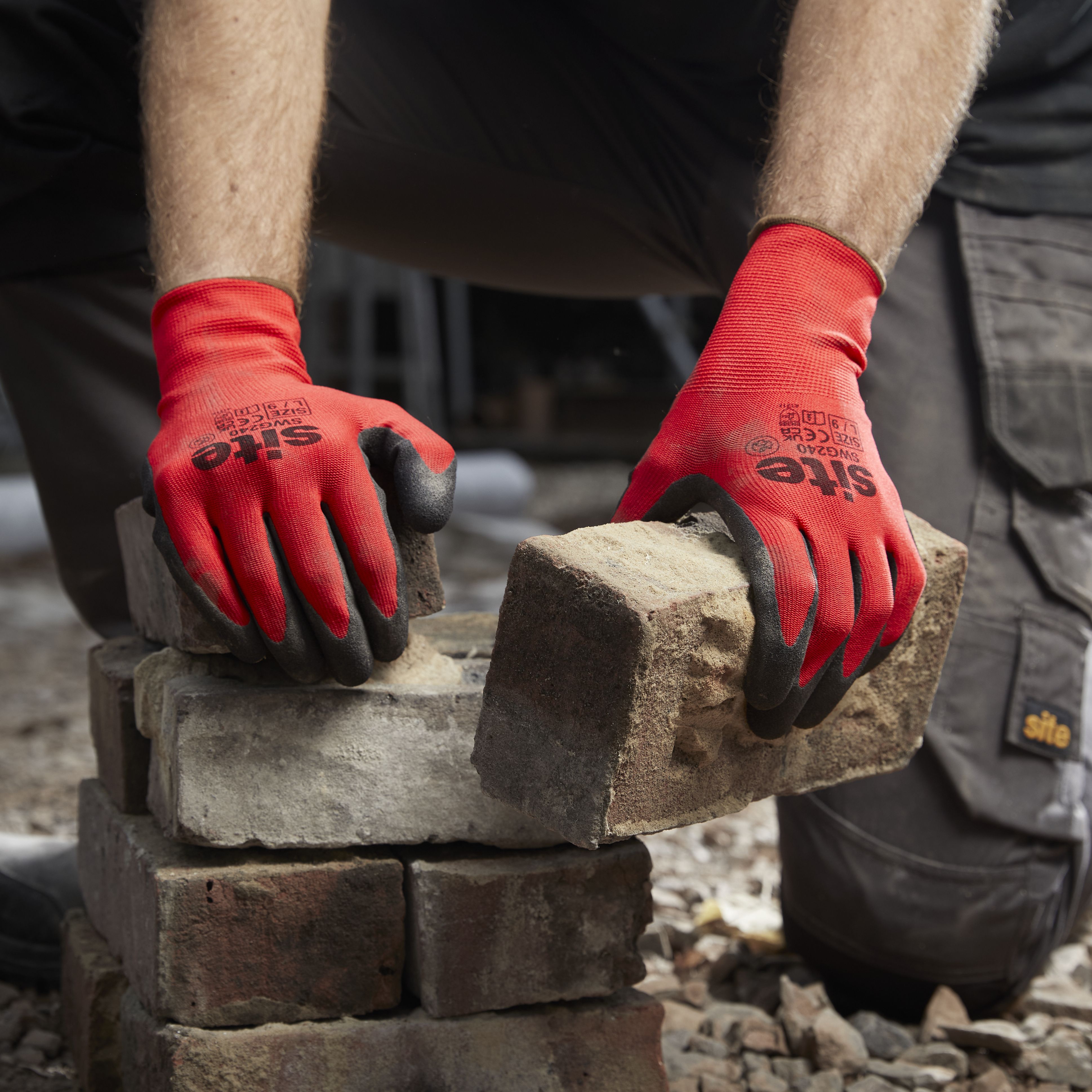 Site Synthetic Red & black General handling gloves, Large