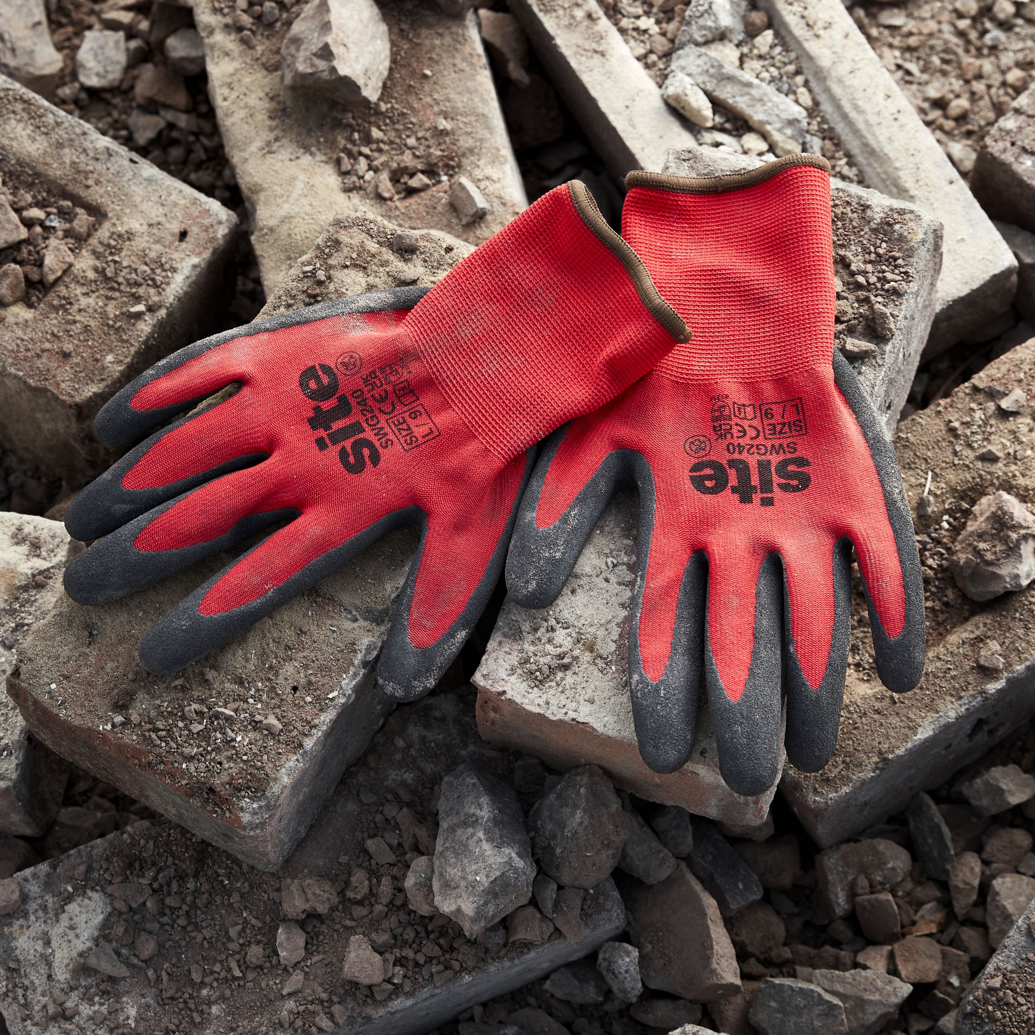 Site Synthetic Red & black General handling gloves, Large