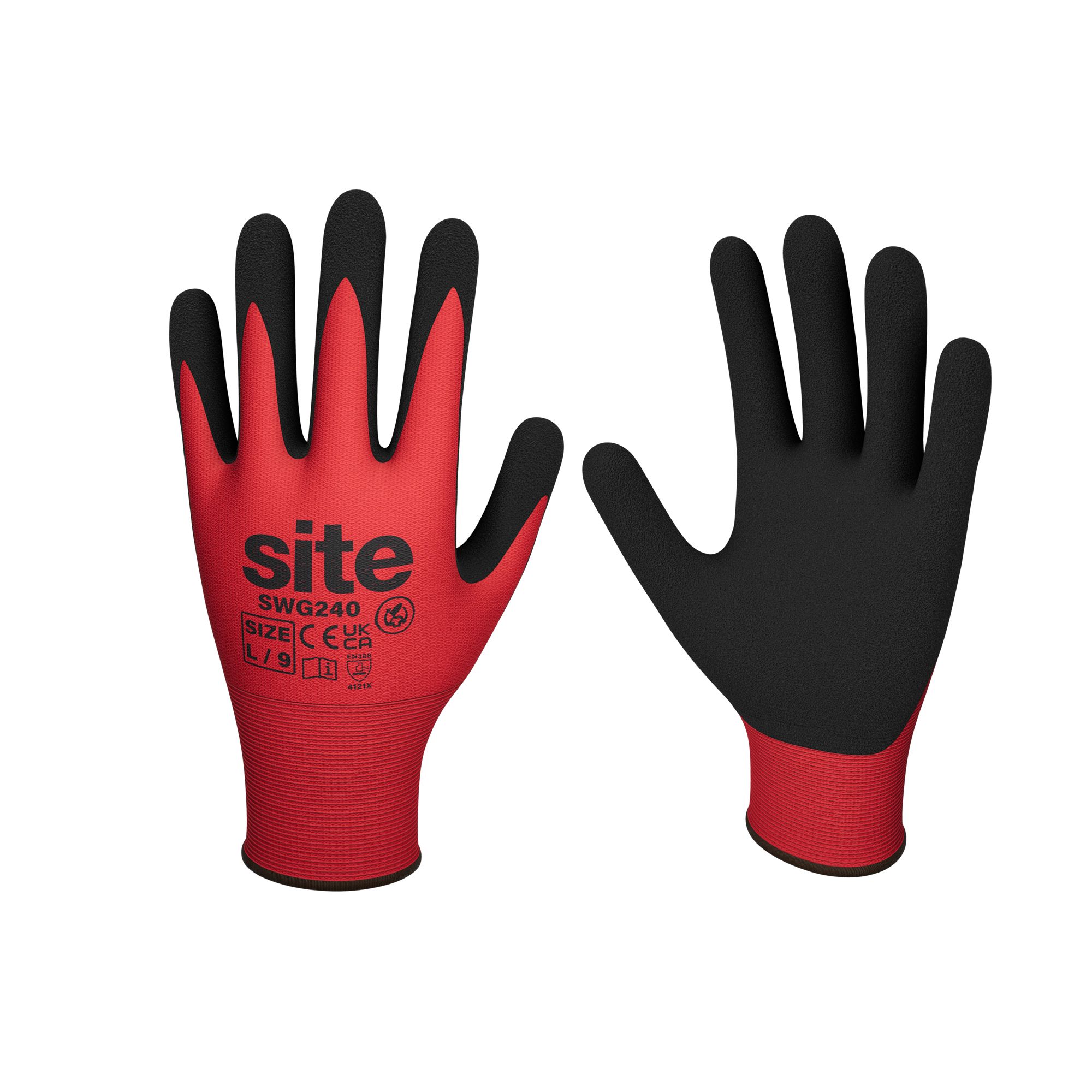 Site Synthetic Red & black General handling gloves, Large