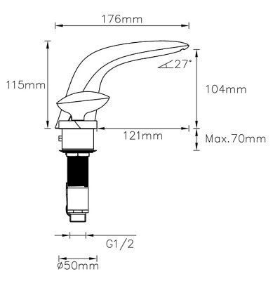 SKIP19C C&L PEBBLE 3TH BATH MIXER