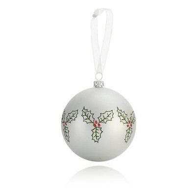 SKIP20D 80MM BAUBLE HOLLY DESIGN SILVER