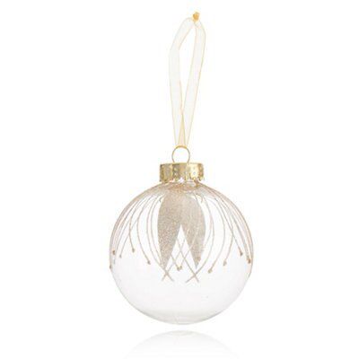SKIP20D 80MM CLEAR BAUBLE CHAMPAGNE GLIT