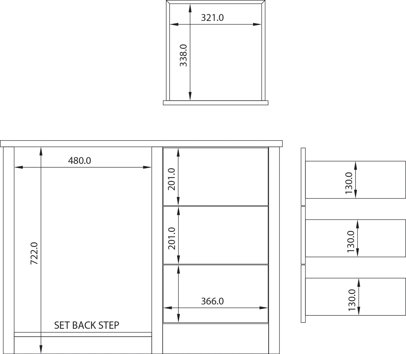 Skye Brown 3 Drawer Dressing table (H)740mm (W)980mm (D)450mm
