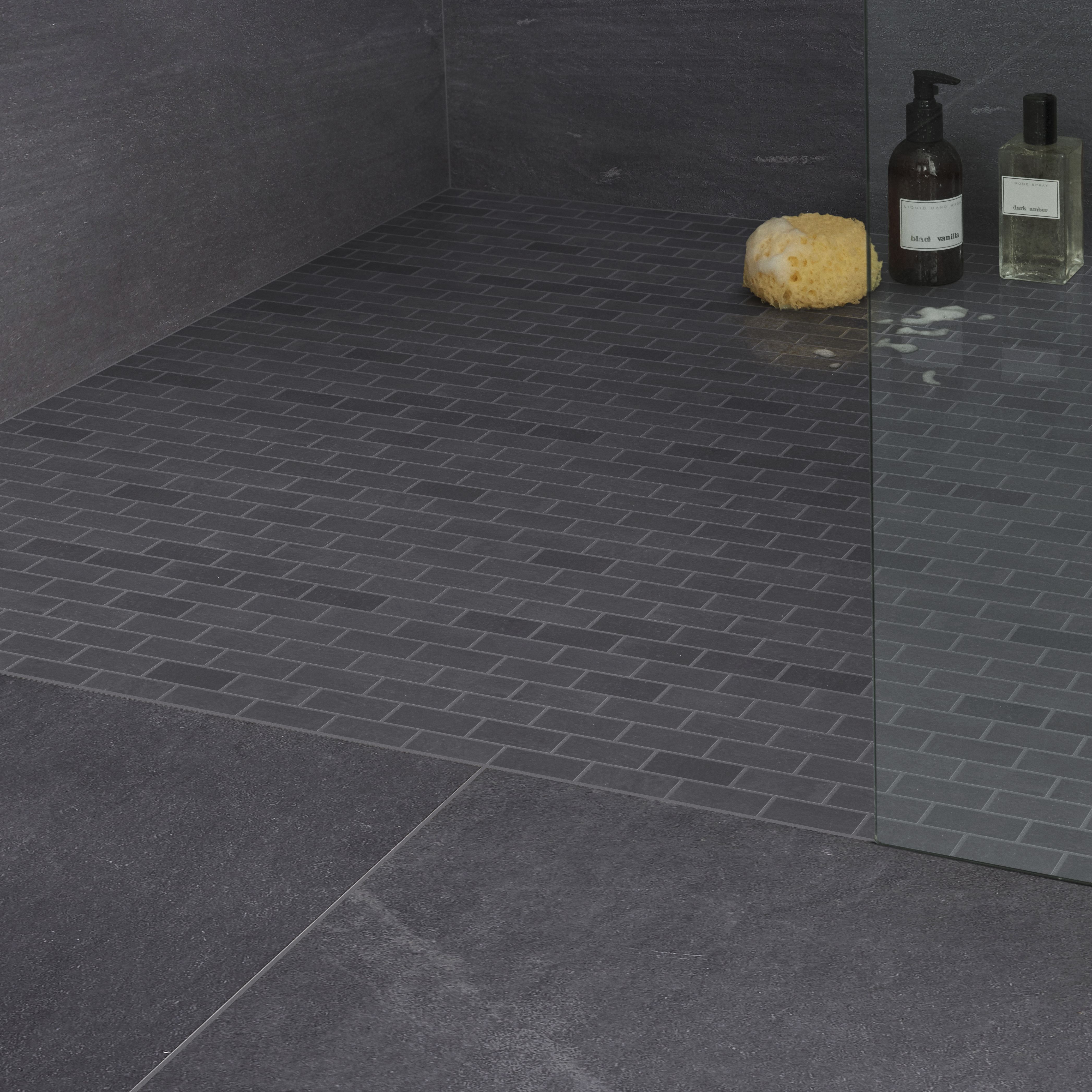 Slate Anthracite Polished Matt Stone effect Natural structure Natural stone Mosaic tile sheet, (L)300mm (W)300mm