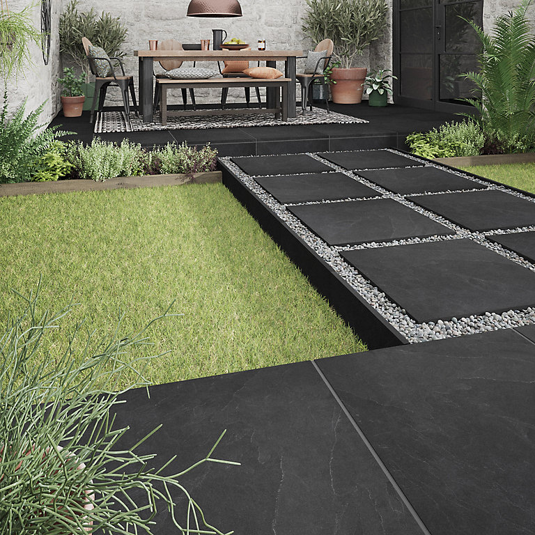 Slate Black Matt Stone Effect Porcelain, Garden Floor Tiles Cleaner