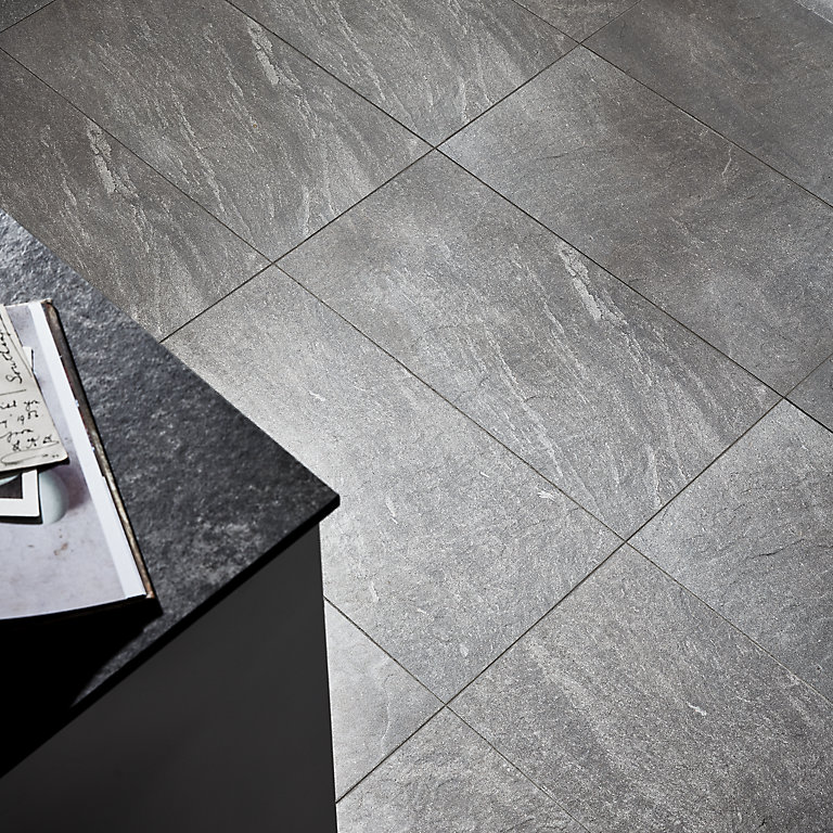 Slate Light Grey Matt Flat Stone Effect, Porcelain Slate Look Floor Tile