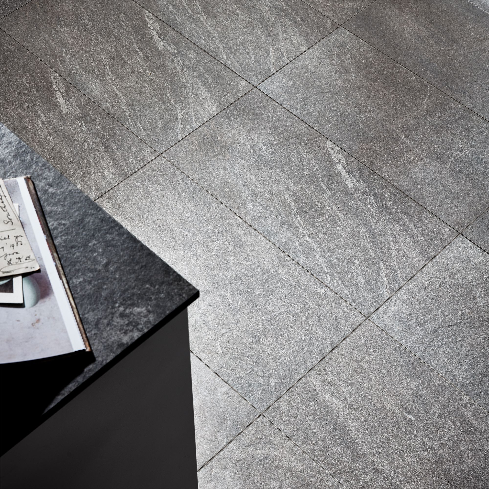 Slate Light grey Matt Flat Stone effect Porcelain Wall & floor Tile Sample - 4
