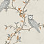 Sleepy owls Cream Floral birds Glitter effect Wallpaper