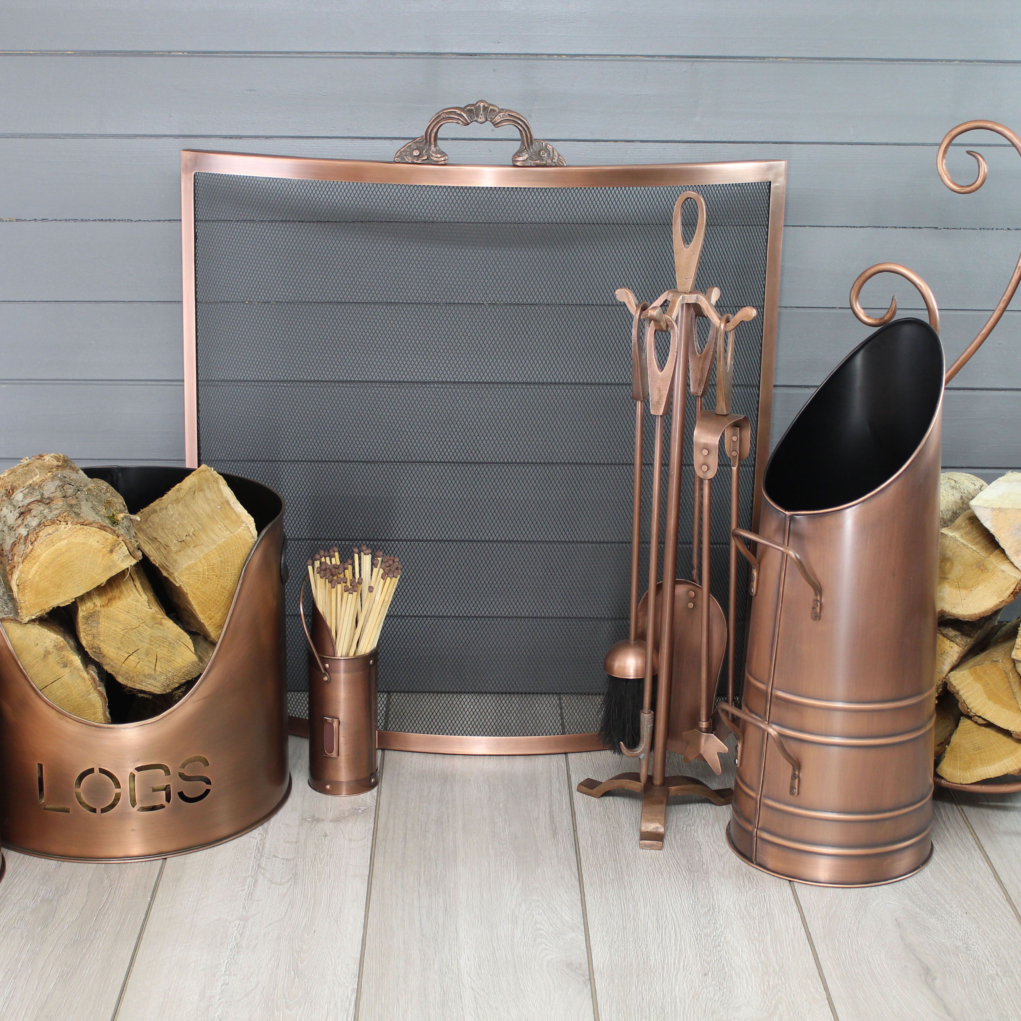 Slemcka Traditional Antique copper effect Steel Log basket (H)660mm (D)180mm