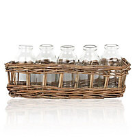 Small Cream Glass & wicker Decorative basket, Set of 5