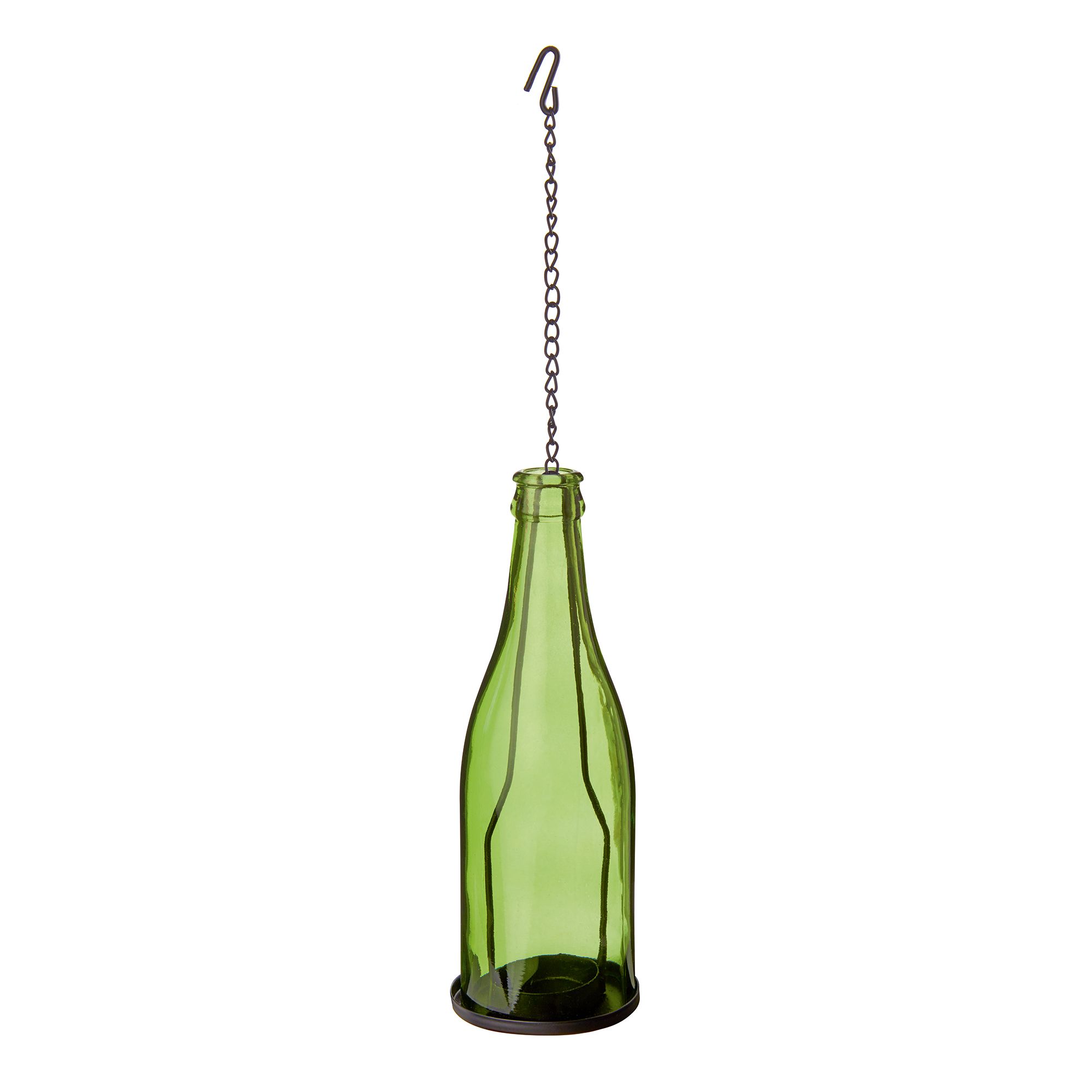 Small Green Bottle Glass & metal Tea light holder DIY at B&Q