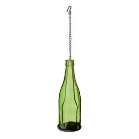 Small Green Bottle Glass & metal Tea light holder
