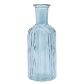 Small Ridged Blue Gloss Vase, 19cm