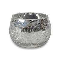 Small Silver effect Crackled Glass Tea light holder