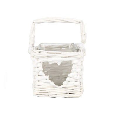 Small White Willow heart Glass & willow Candle lantern
