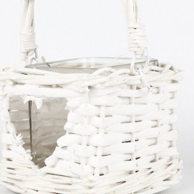 Small White Willow heart Glass & willow Candle lantern