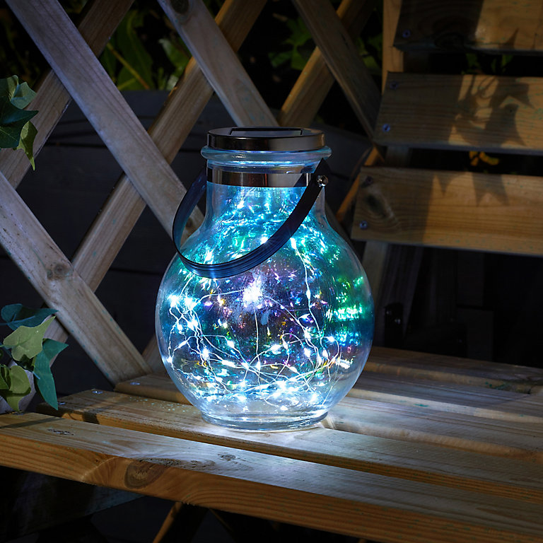Solar Mosaic Glass LED Decorative Table Light Iridescent Blue 