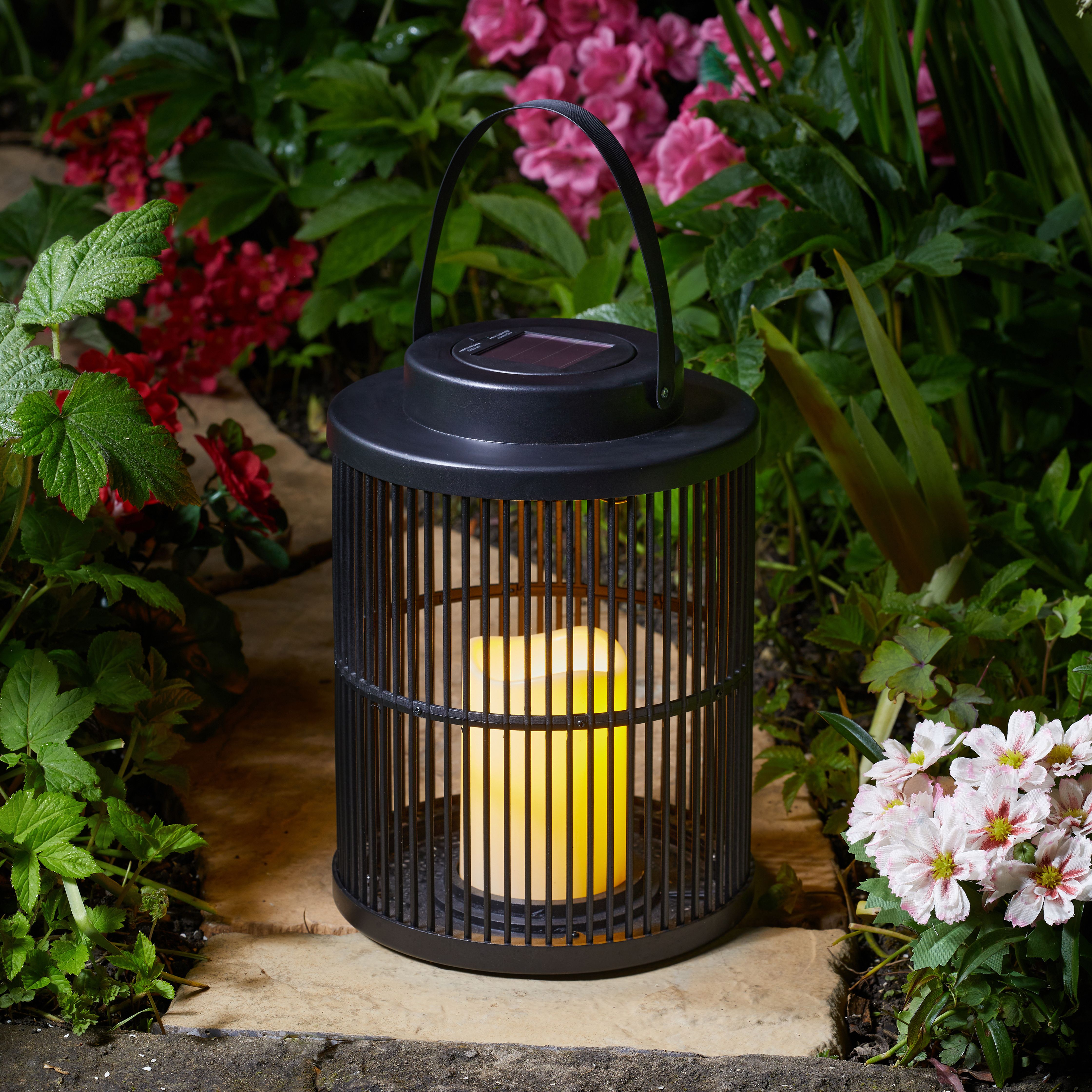 Solar powered outdoor store hanging lanterns