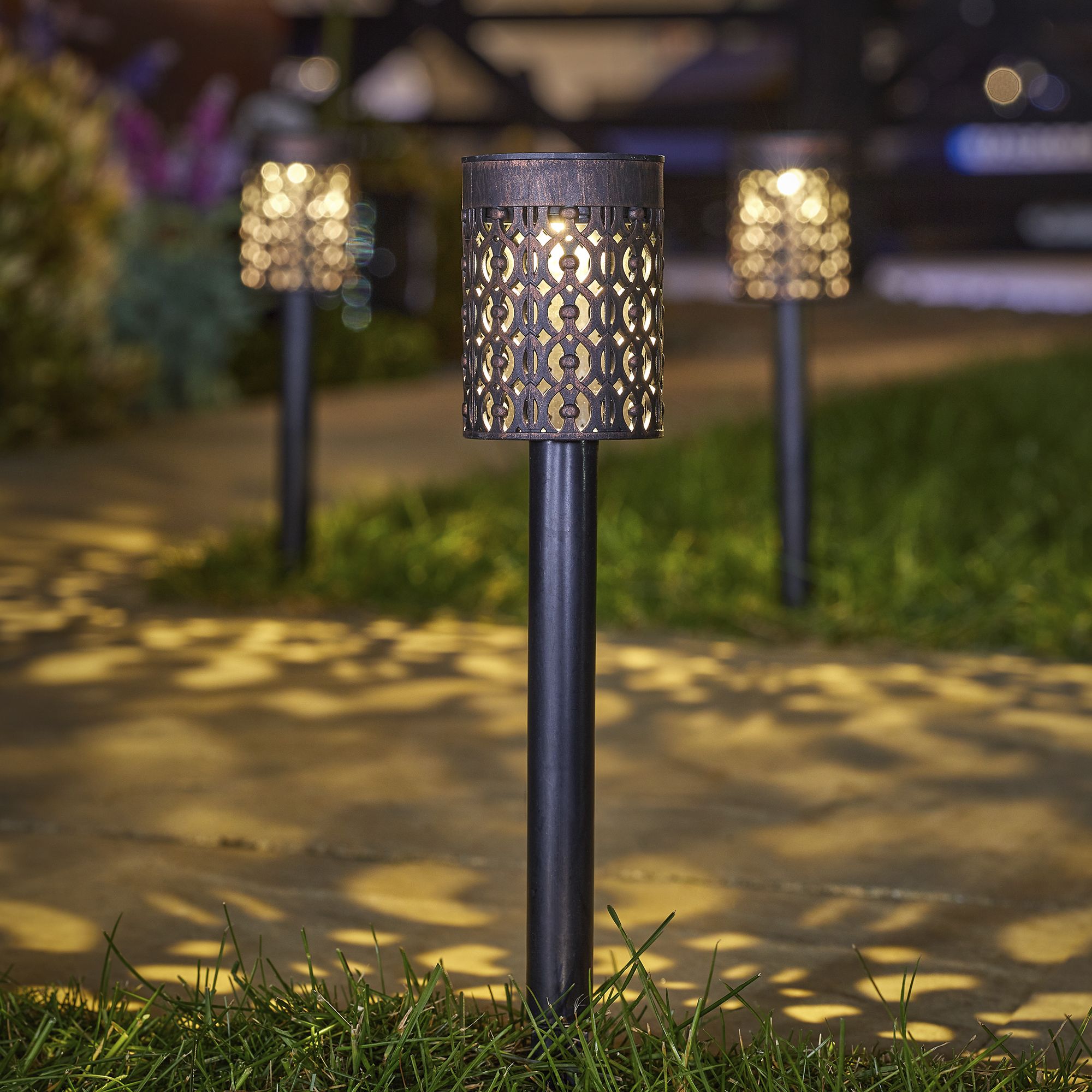 Smart Solar Biba Brushed bronze effect Solar-powered LED Outdoor Stake light, Pack of 8