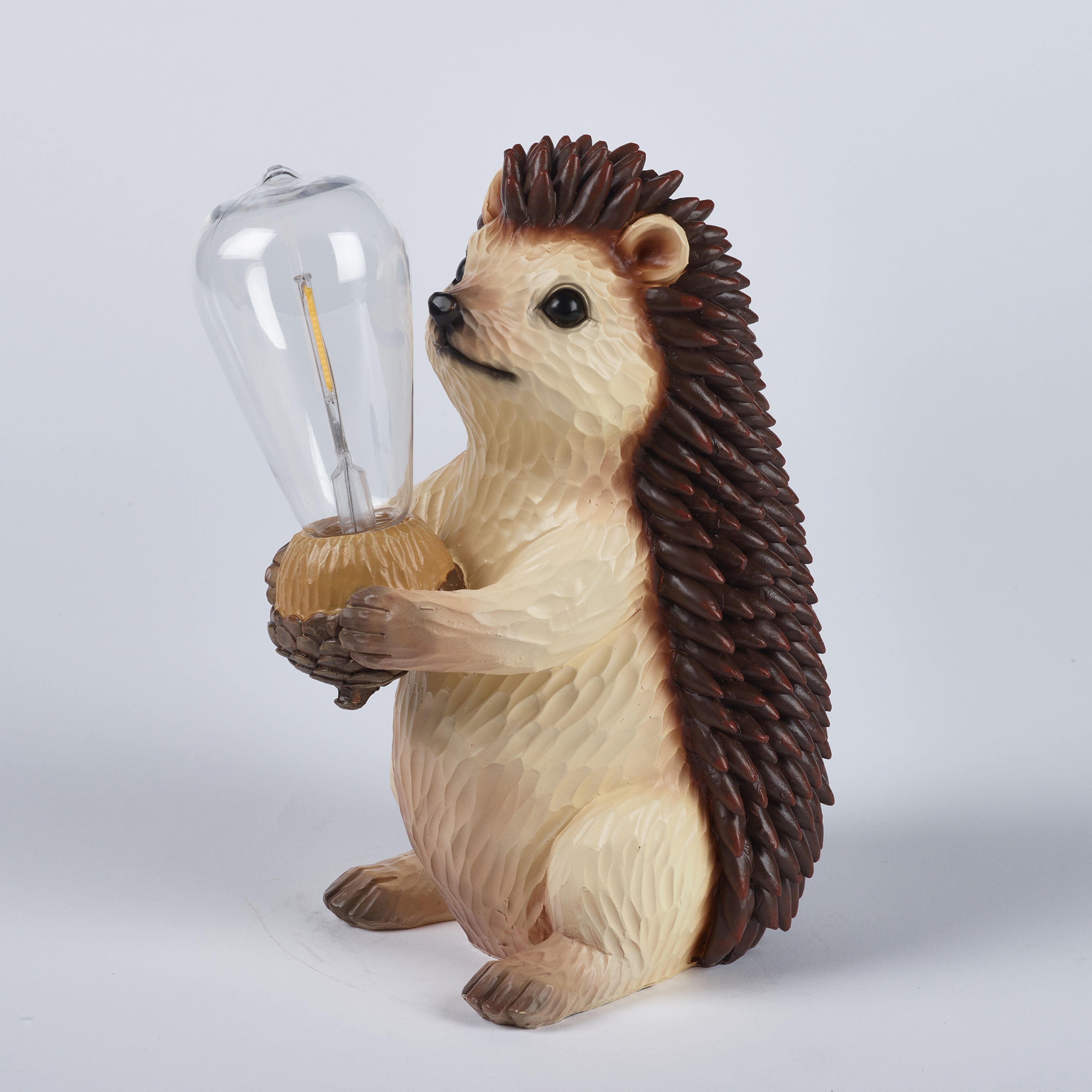Smart Solar Brushed Beige & Brown Hand painted effect Hedgehog Solar-powered LED Outdoor Decorative light