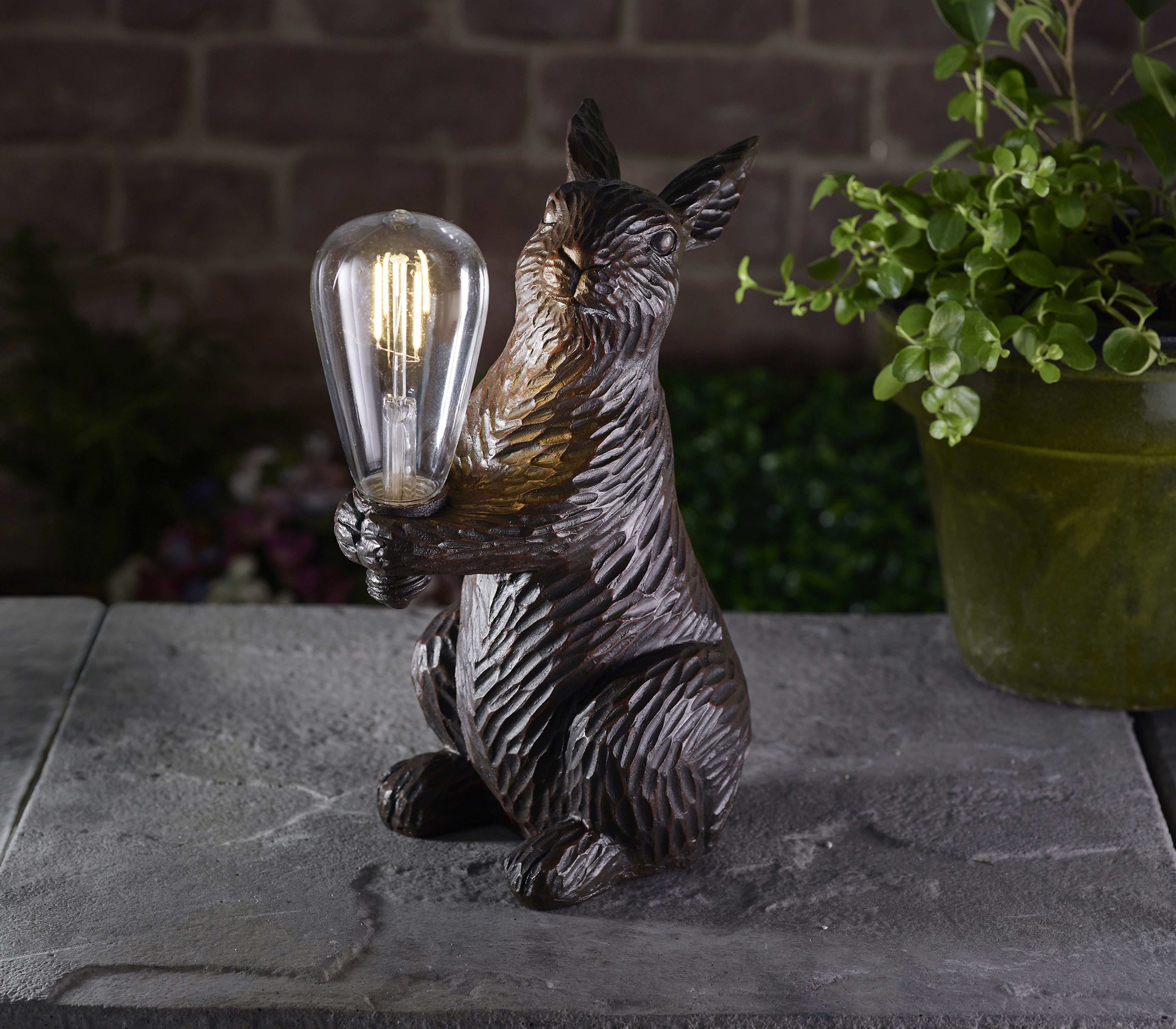 Smart Solar Brushed Brown Hand painted effect Rabbit Solar-powered LED ...