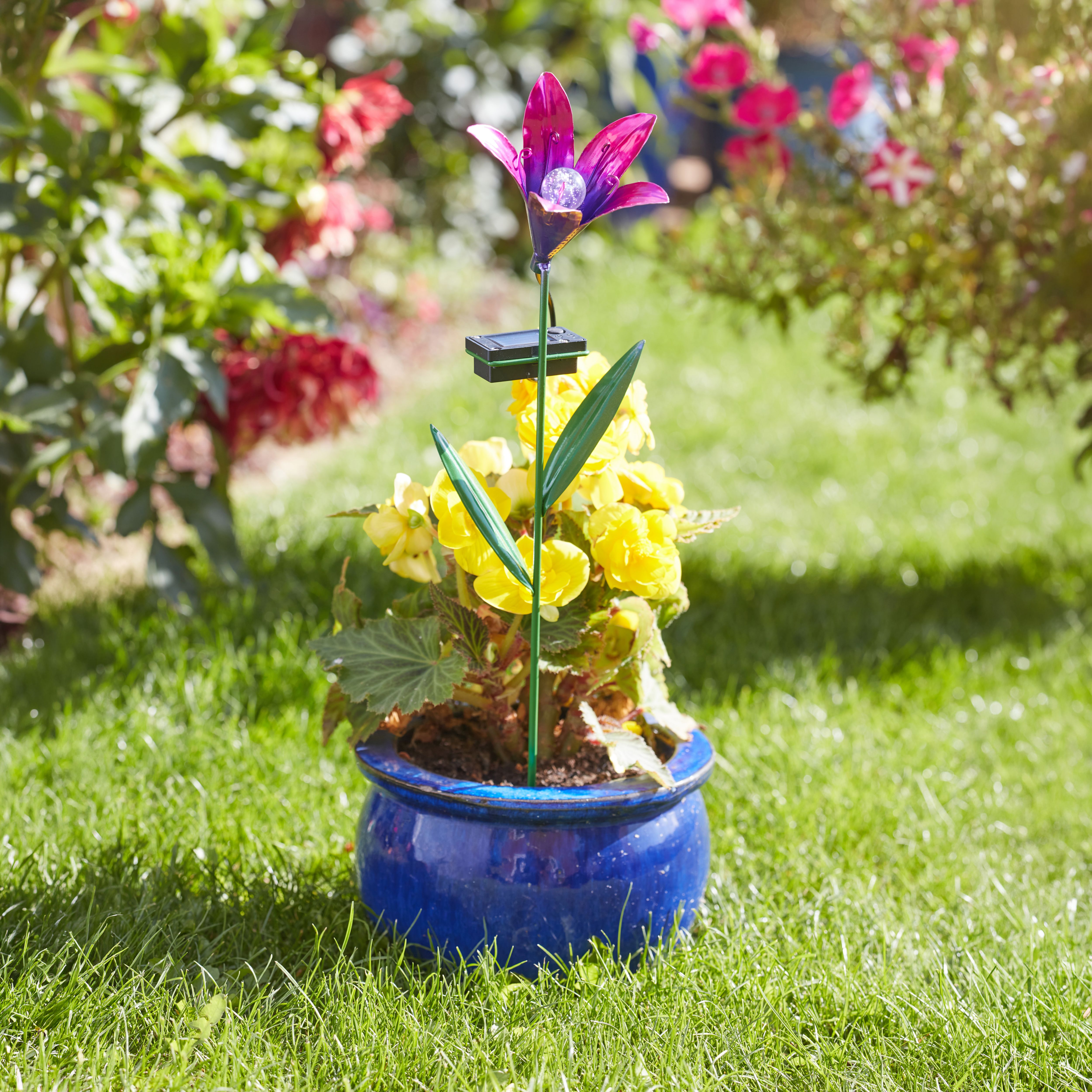 Smart Solar Pink & purple Hand painted effect Flower Solar-powered LED Outdoor Stake light