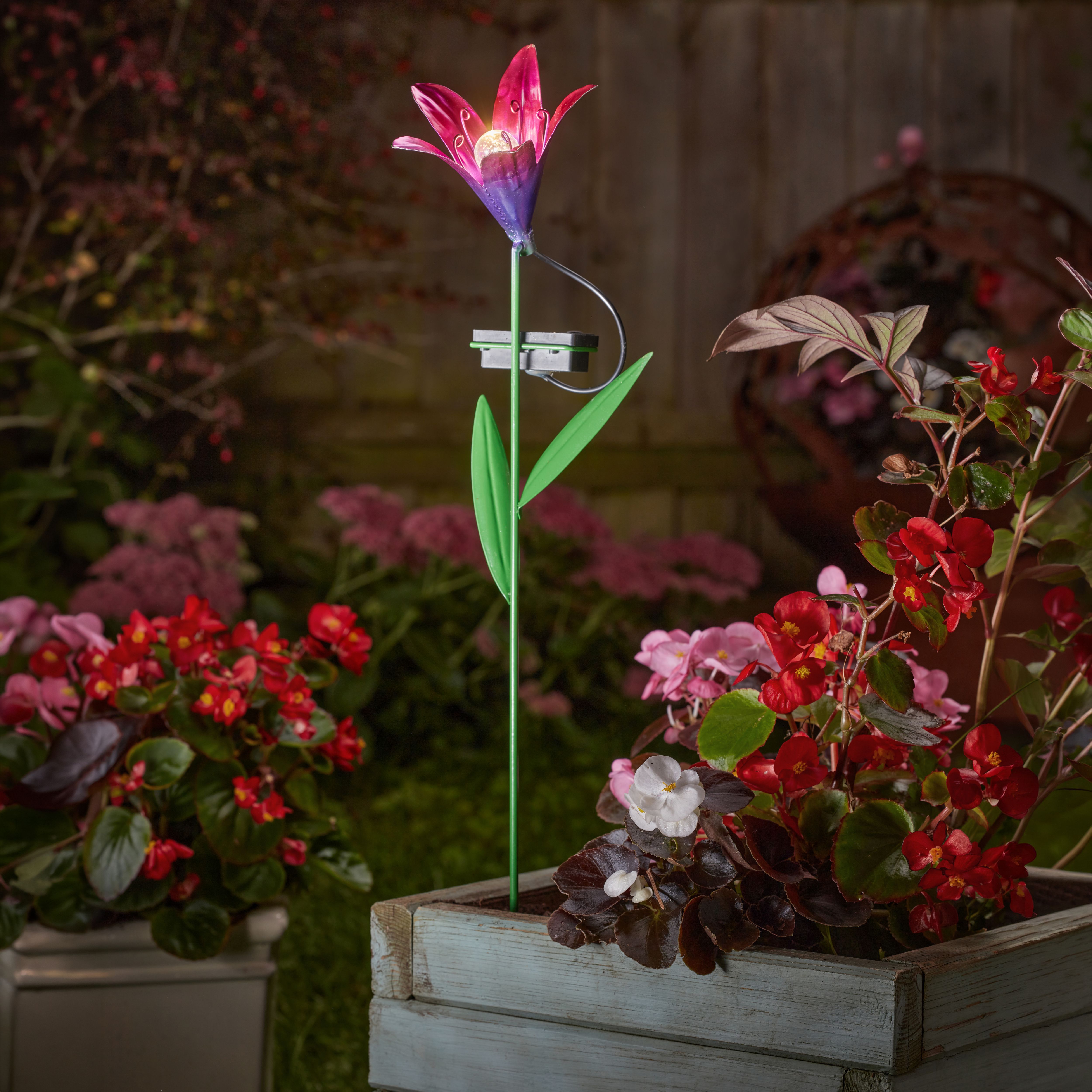Smart Solar Pink & purple Hand painted effect Flower Solar-powered LED Outdoor Stake light