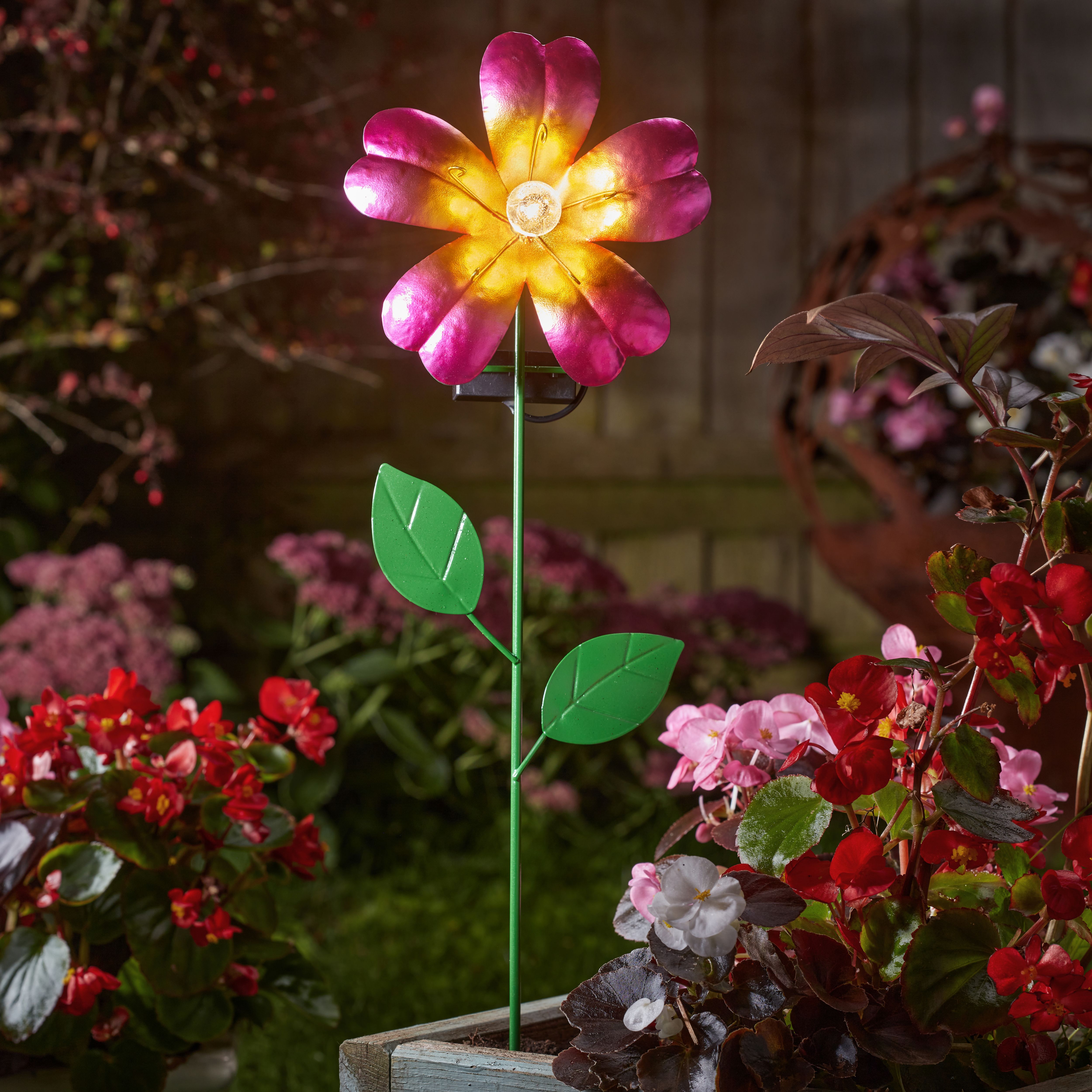 Smart Solar Pink & yellow Hand painted effect Flower Solar-powered LED Outdoor Stake light