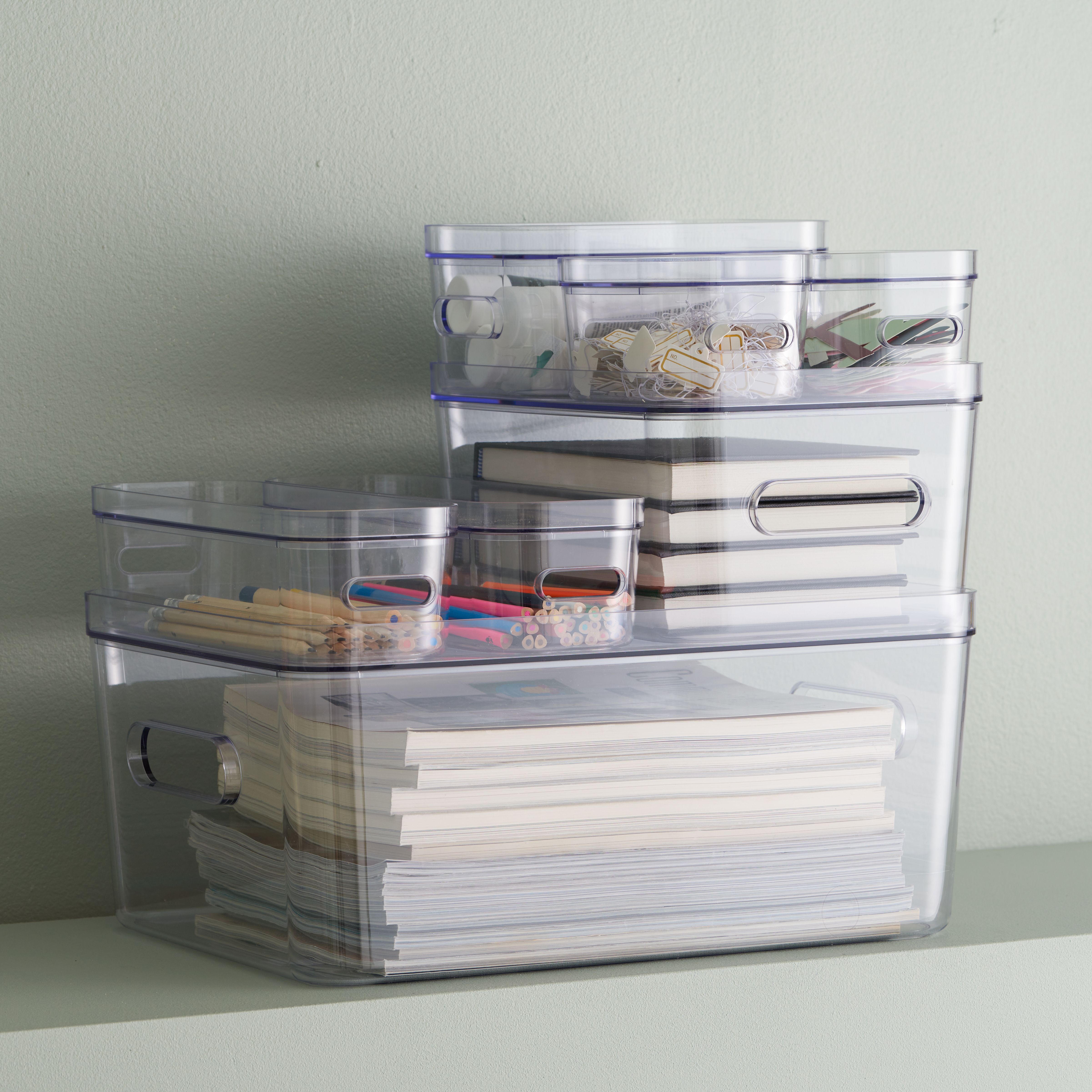 SmartStore Compact Transparent Plastic Stackable Storage crate (H)12cm (W)19.5cm (D)29.5cm