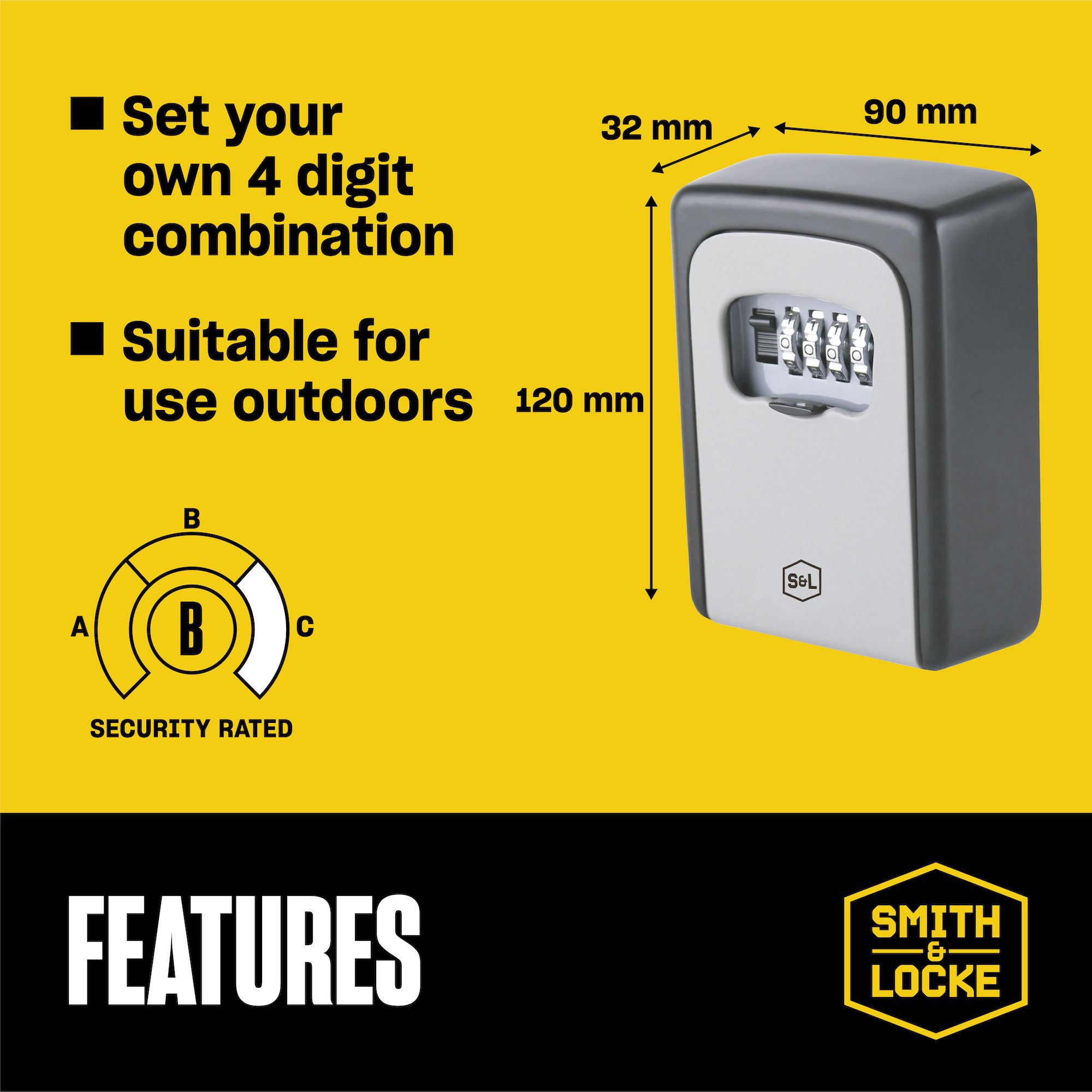 Smith & Locke 4 digit Wall-mounted Internal & external Combination Key safe