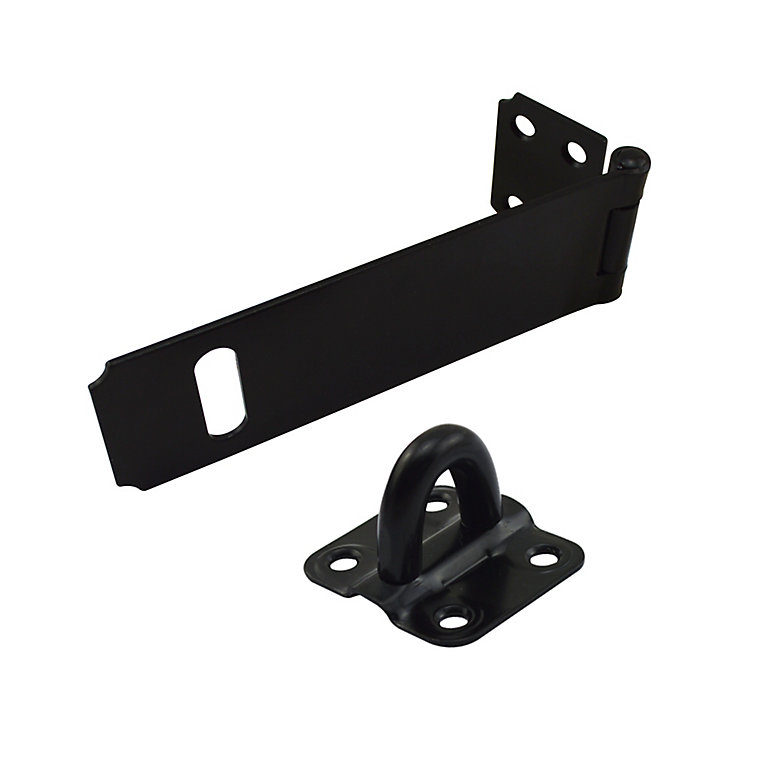 HASP AND STAPLE Gate Door Shed Latch Lock For security  BLACK POWDER COAT 
