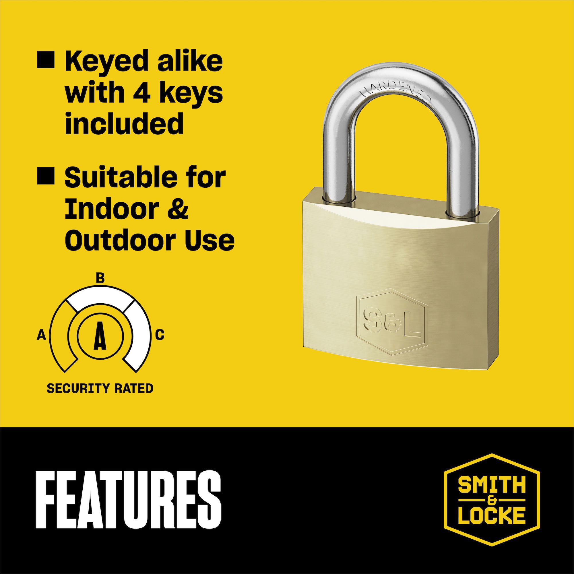 Smith & Locke Block Brass Closed shackle Padlock (W)40mm
