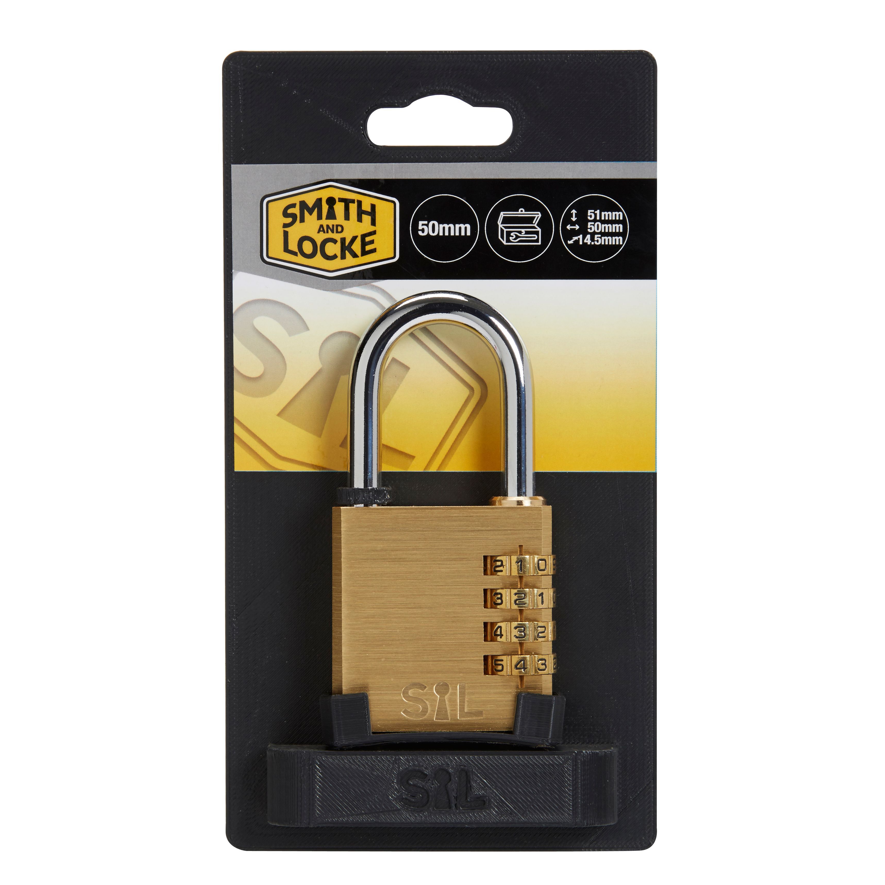 Smith & Locke Brass Combination Padlock (H)51mm (W)50mm